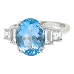 Retro Tiffany & Co. 4.75 Carats Aquamarine Diamond Platinum Statement Ring