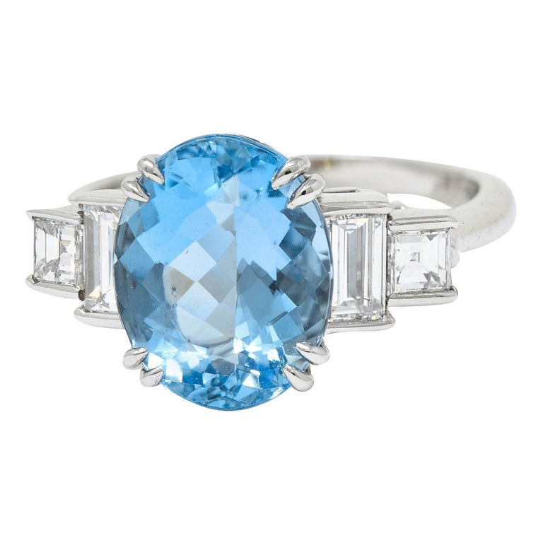Tiffany and Co. 4.75 Carats Aquamarine Diamond Platinum Statement Ring ...