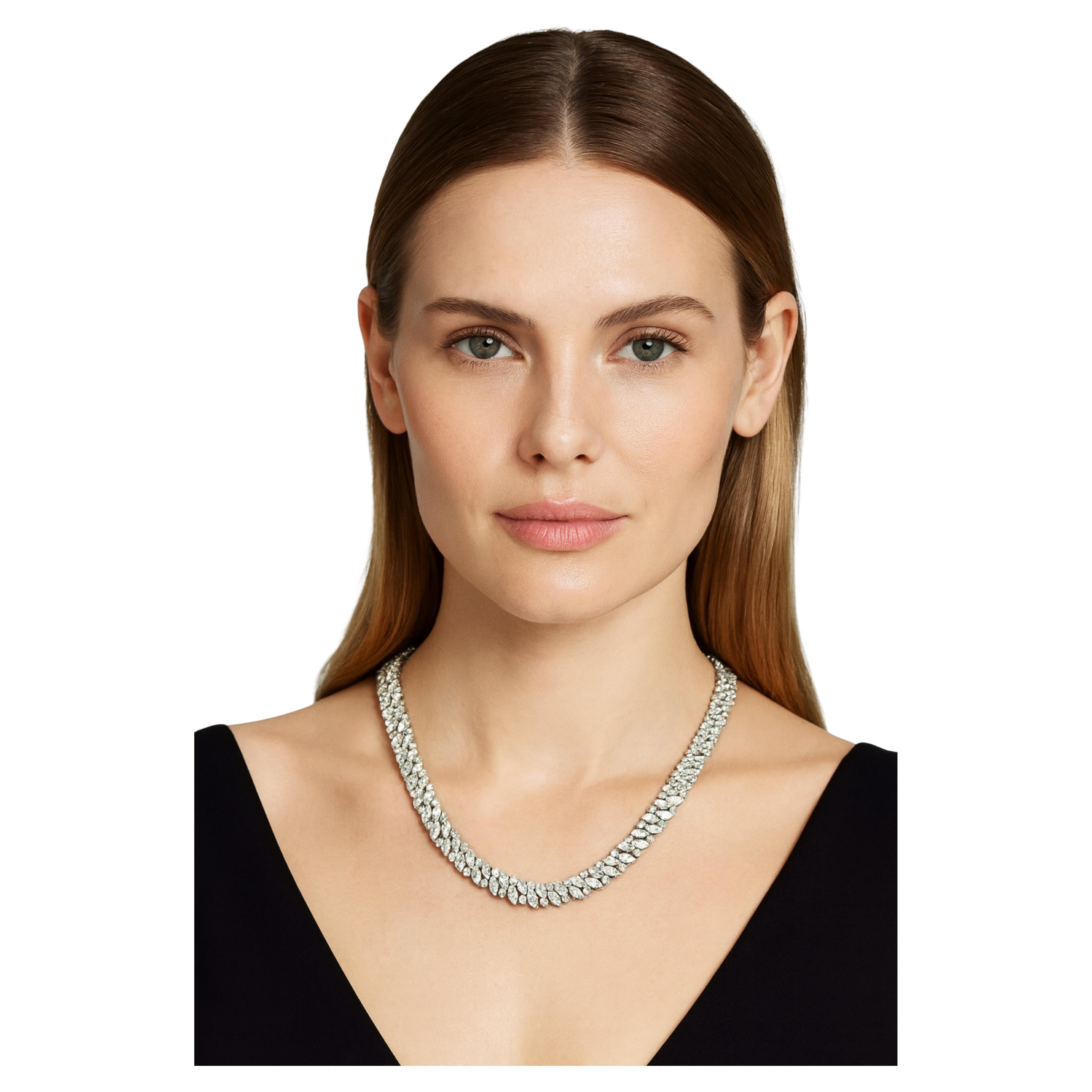 Tiffany & Co. 48 Karat Marquise Cluster Diamant Platin Halskette (Zeitgenössisch) im Angebot