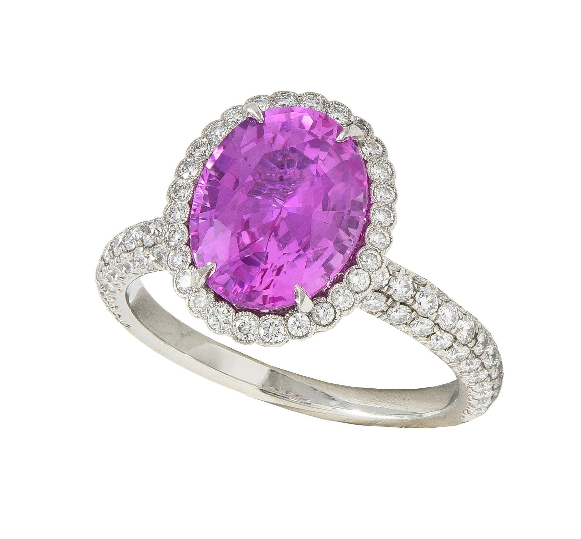 Tiffany & Co. 4.91 CTW Ceylon Pink Sapphire Diamond Platinum Halo Ring GIA 5