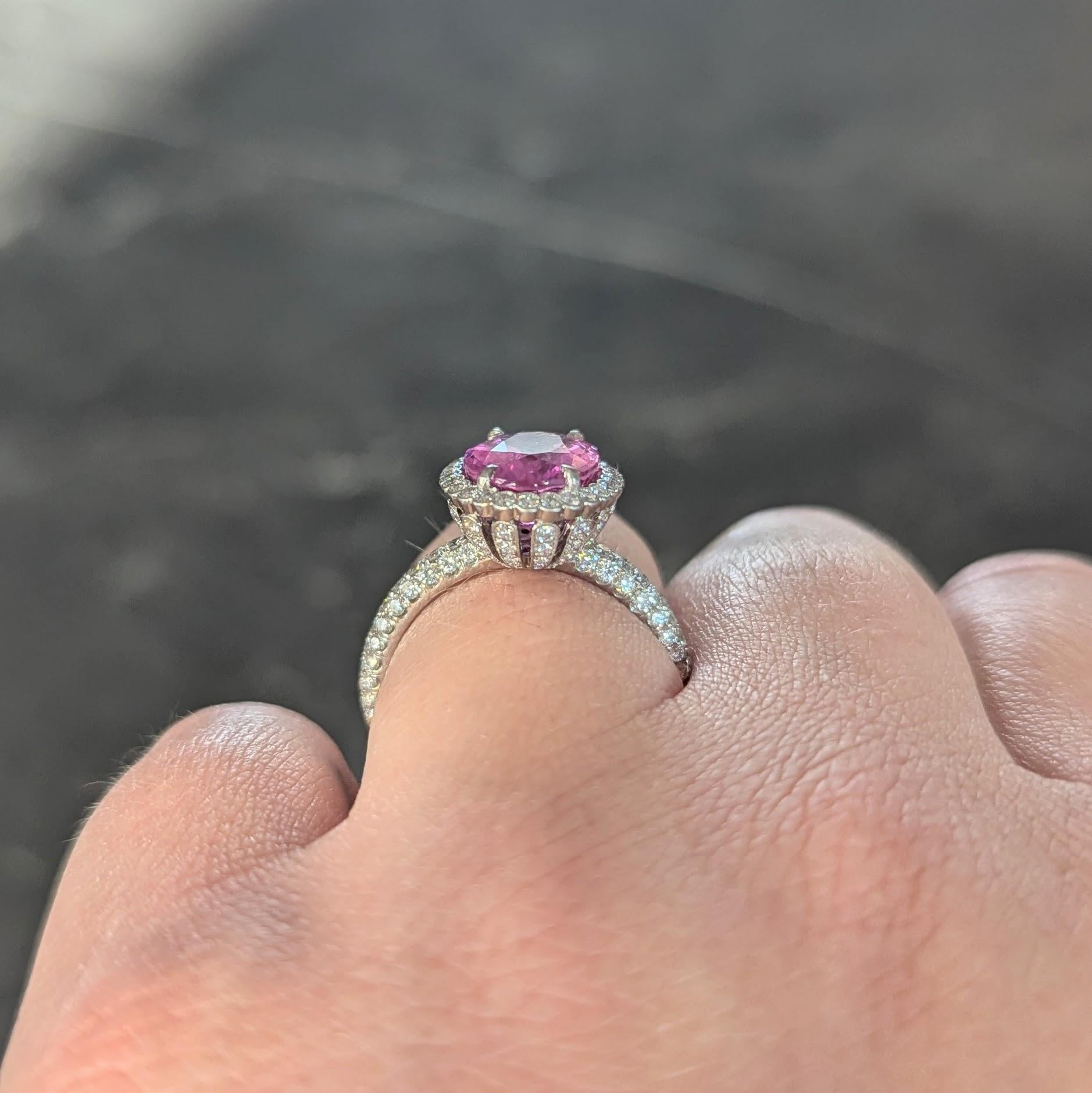 Tiffany & Co. 4.91 CTW Ceylon Pink Sapphire Diamond Platinum Halo Ring GIA 6