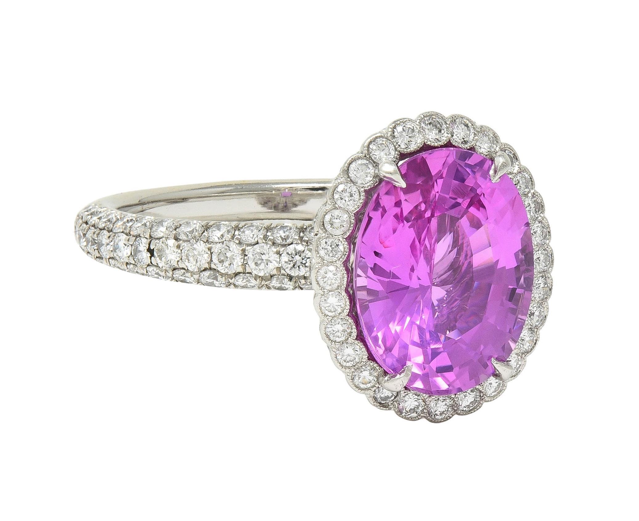Oval Cut Tiffany & Co. 4.91 CTW Ceylon Pink Sapphire Diamond Platinum Halo Ring GIA