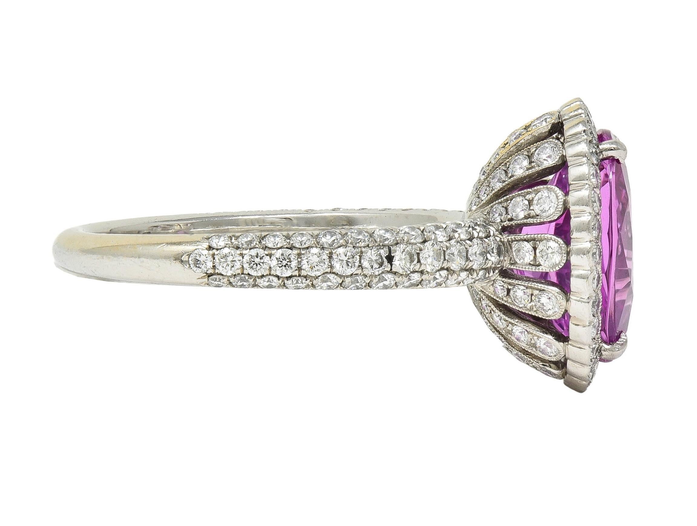 Tiffany & Co. 4.91 CTW Ceylon Pink Sapphire Diamond Platinum Halo Ring GIA In Excellent Condition In Philadelphia, PA