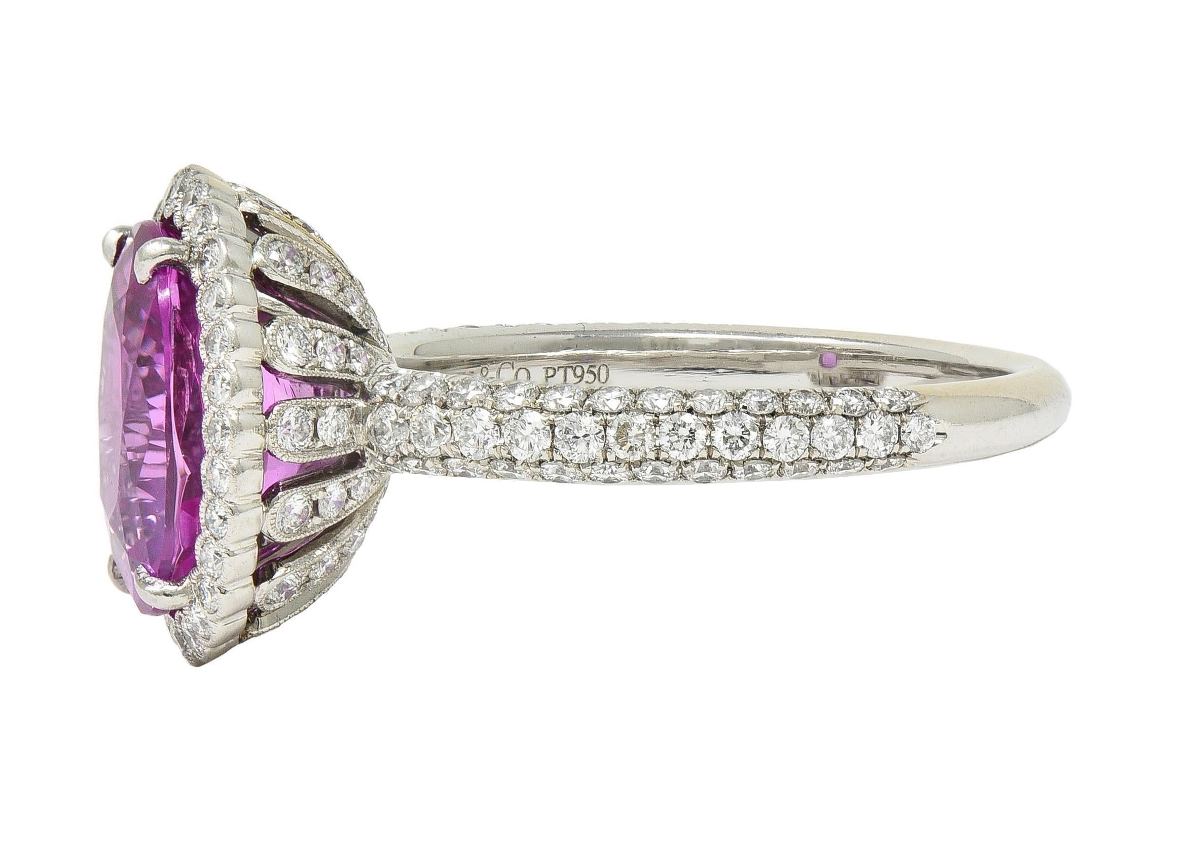 Women's or Men's Tiffany & Co. 4.91 CTW Ceylon Pink Sapphire Diamond Platinum Halo Ring GIA