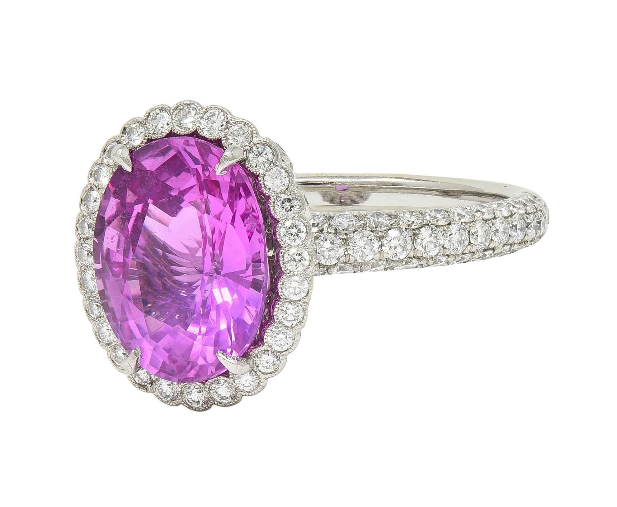 Tiffany & Co. 4.91 CTW Ceylon Pink Sapphire Diamond Platinum Halo Ring GIA 1