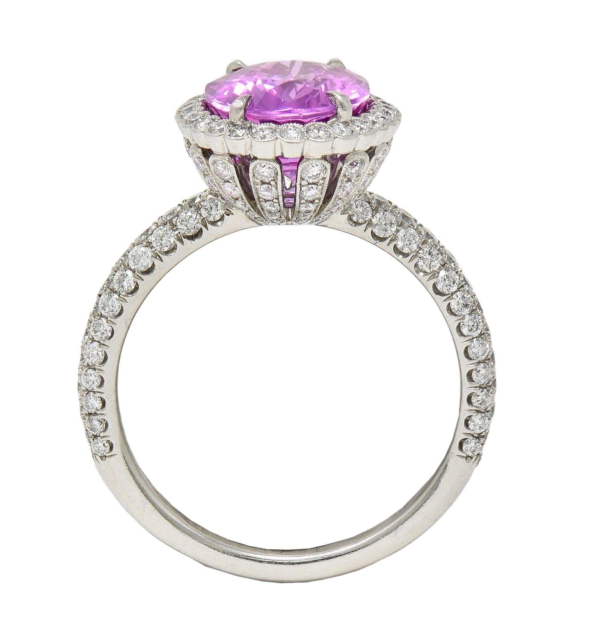 Tiffany & Co. 4.91 CTW Ceylon Pink Sapphire Diamond Platinum Halo Ring GIA 4