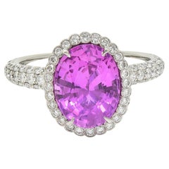 Tiffany & Co. 4.91 CTW Ceylon Pink Sapphire Diamond Platinum Halo Ring GIA