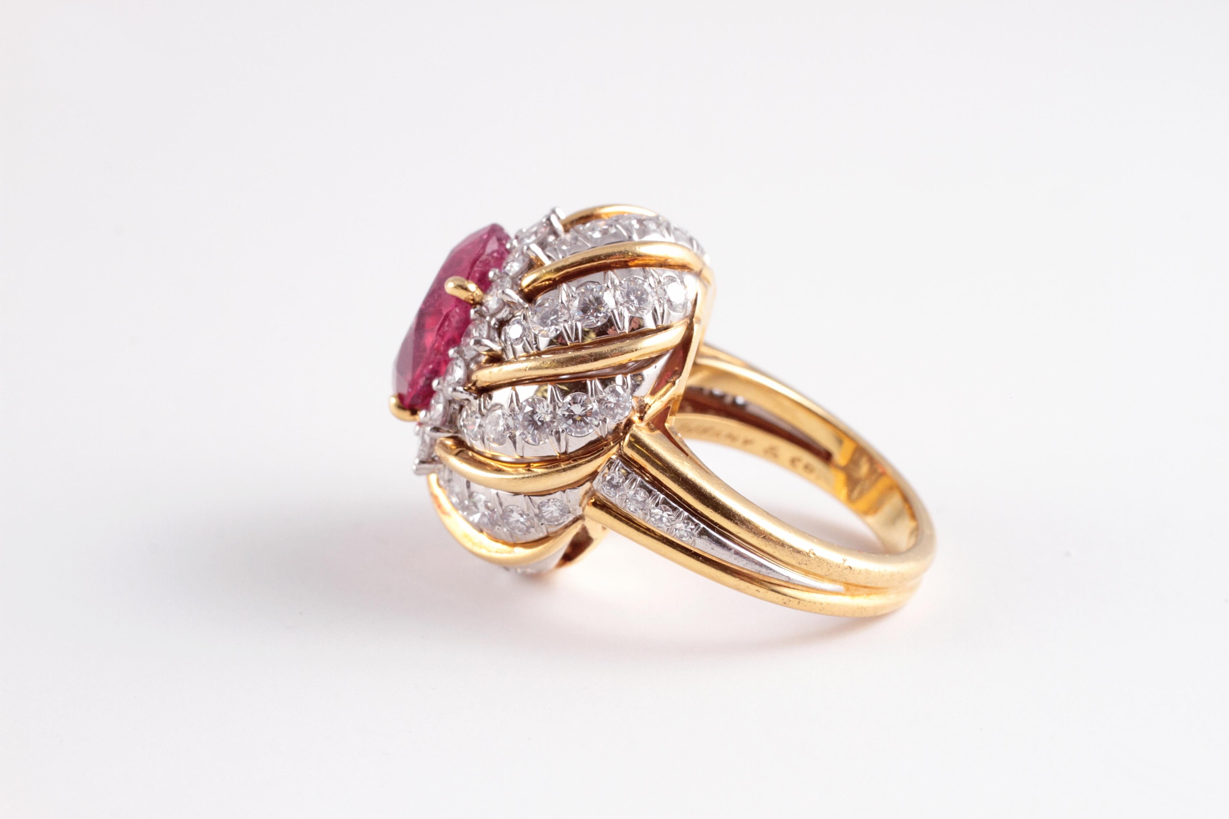 Tiffany & Co. 4.95 Carat Rubellite 2.05 Carat Diamond Ring In Good Condition For Sale In Dallas, TX