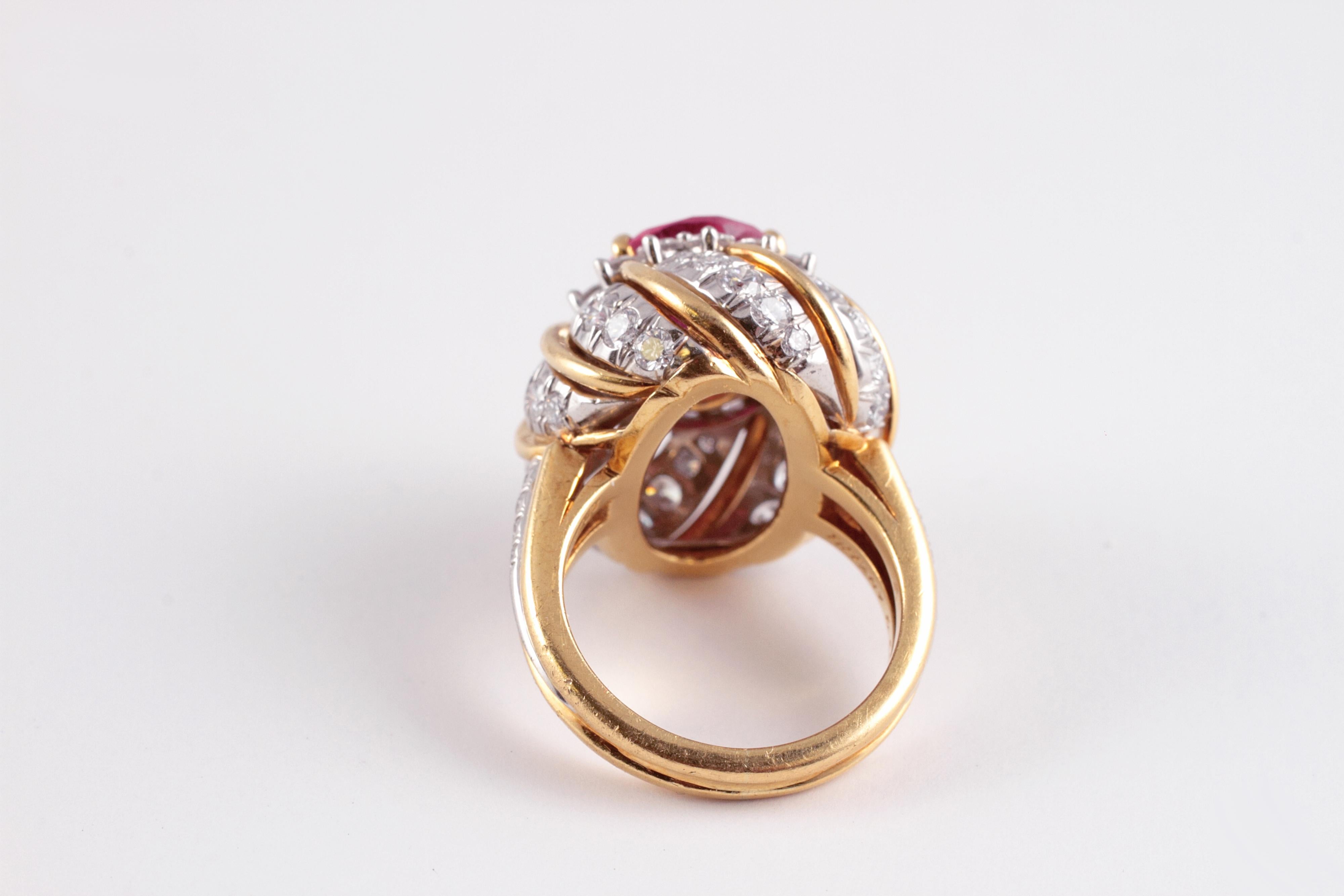 Women's or Men's Tiffany & Co. 4.95 Carat Rubellite 2.05 Carat Diamond Ring For Sale