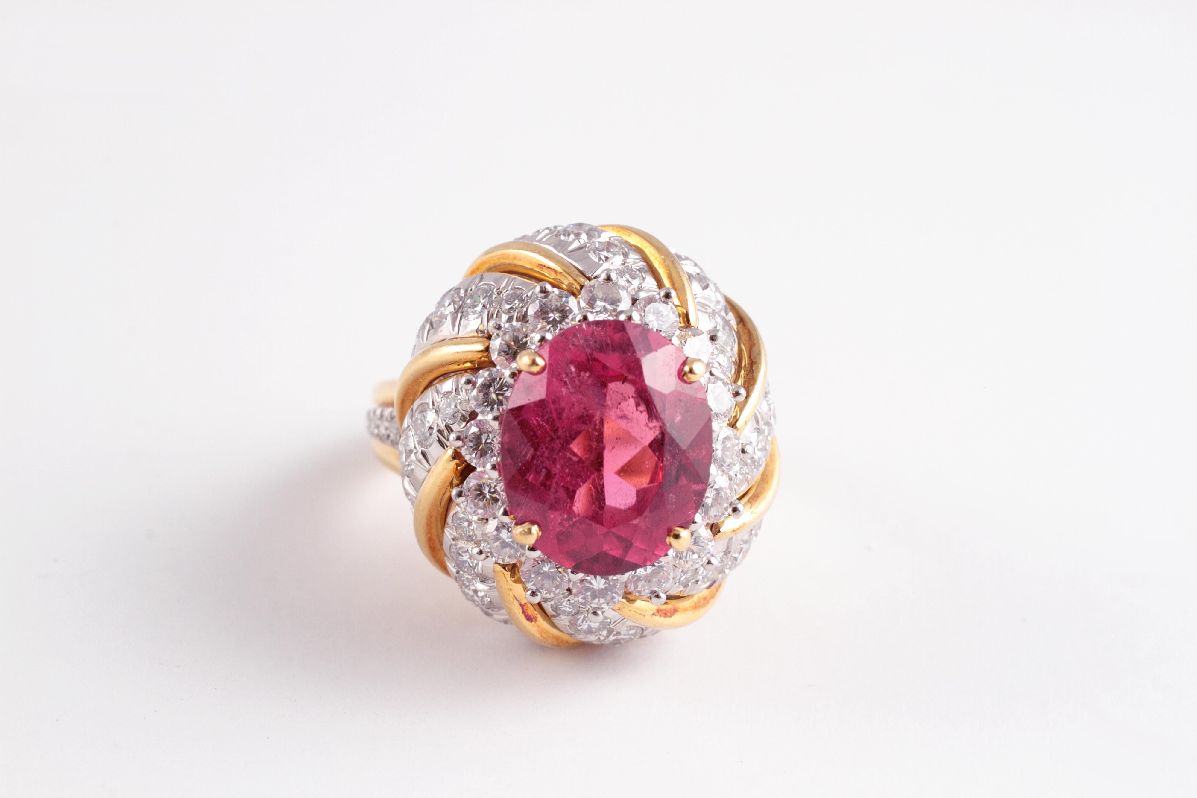 Tiffany & Co. 4.95 Carat Rubellite 2.05 Carat Diamond Ring For Sale 1