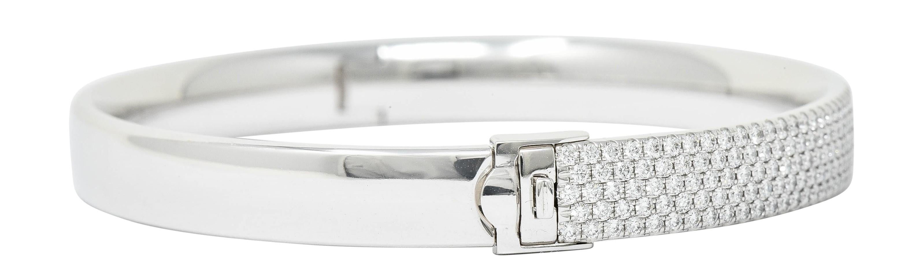 Brilliant Cut Tiffany & Co. 4.96 Carat Pave Diamond 18 Karat White Gold Metro Bangle Bracelet