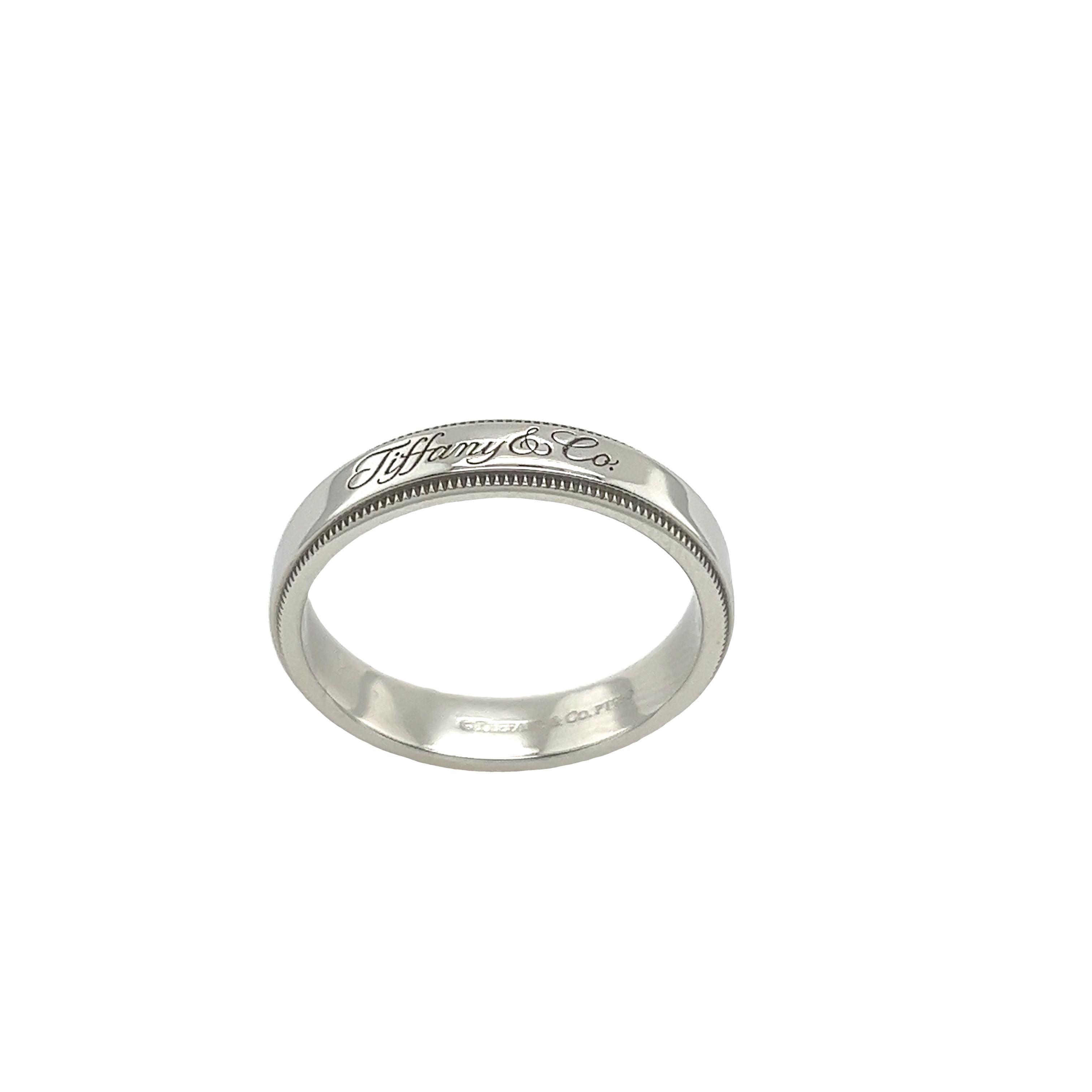 Round Cut Tiffany & Co 4mm Together Platinum Milgrain Edge Wedding Ring For Sale