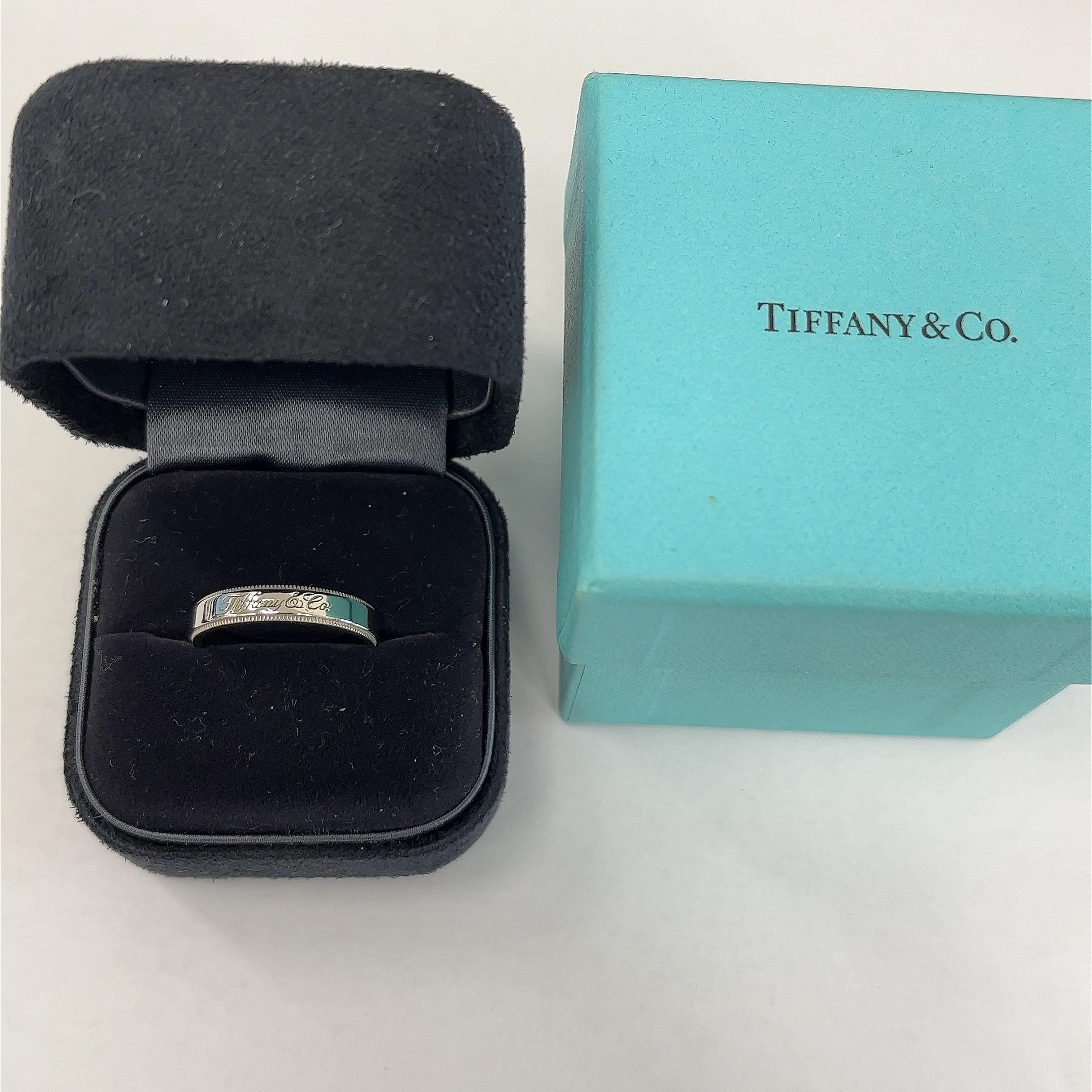 Women's Tiffany & Co 4mm Together Platinum Milgrain Edge Wedding Ring For Sale