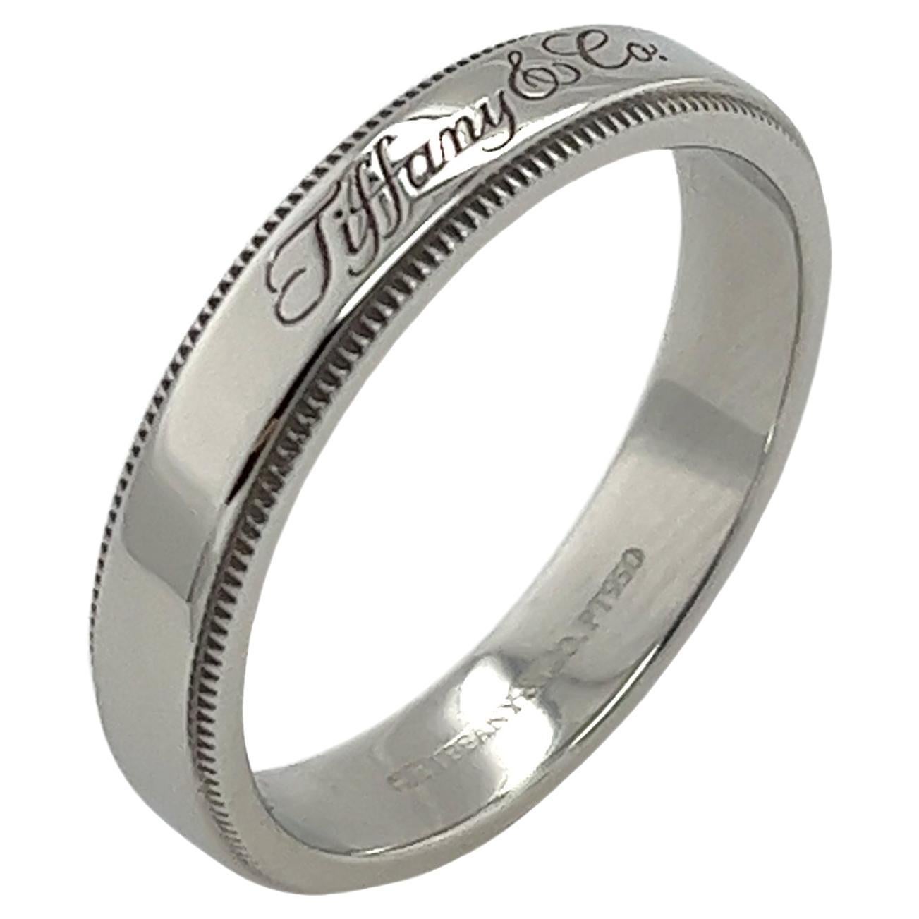 Tiffany & Co 4mm Together Platinum Milgrain Edge Wedding Ring For Sale
