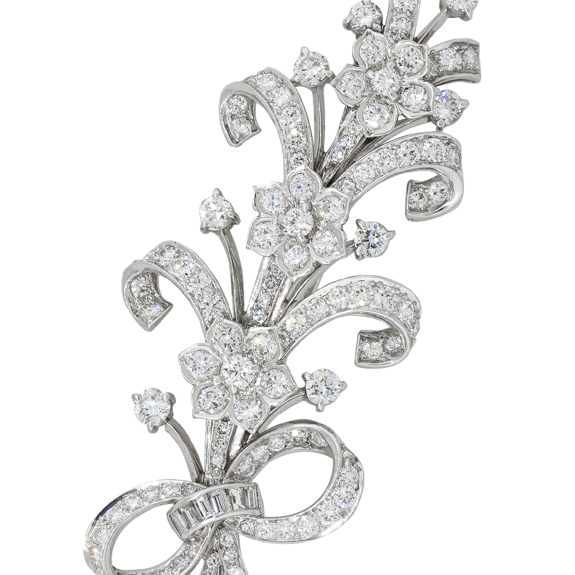Mixed Cut Tiffany & Co. 5 Carat Diamond Floral Brooch Pin Platinum In Stock