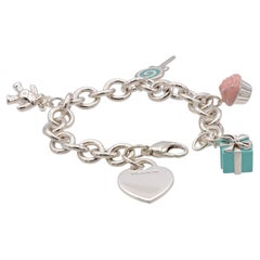 Tiffany & Co. 5 Charm Bracelet: Heart Tag, Teddy Bear, Cupcake, Gift Box, Pop