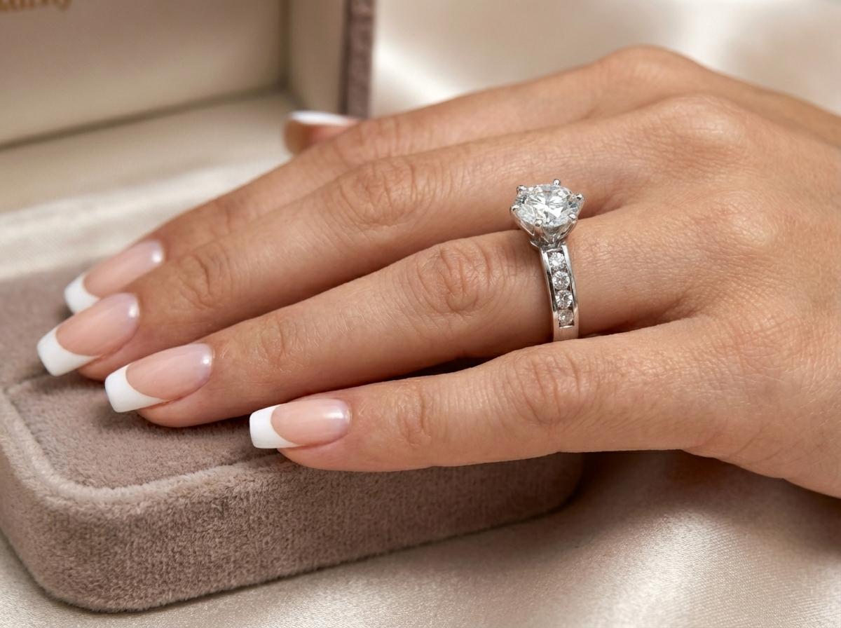 Taglio rotondo Tiffany & Co. 5 Ct. Anello con diamante incastonato a canale in vendita