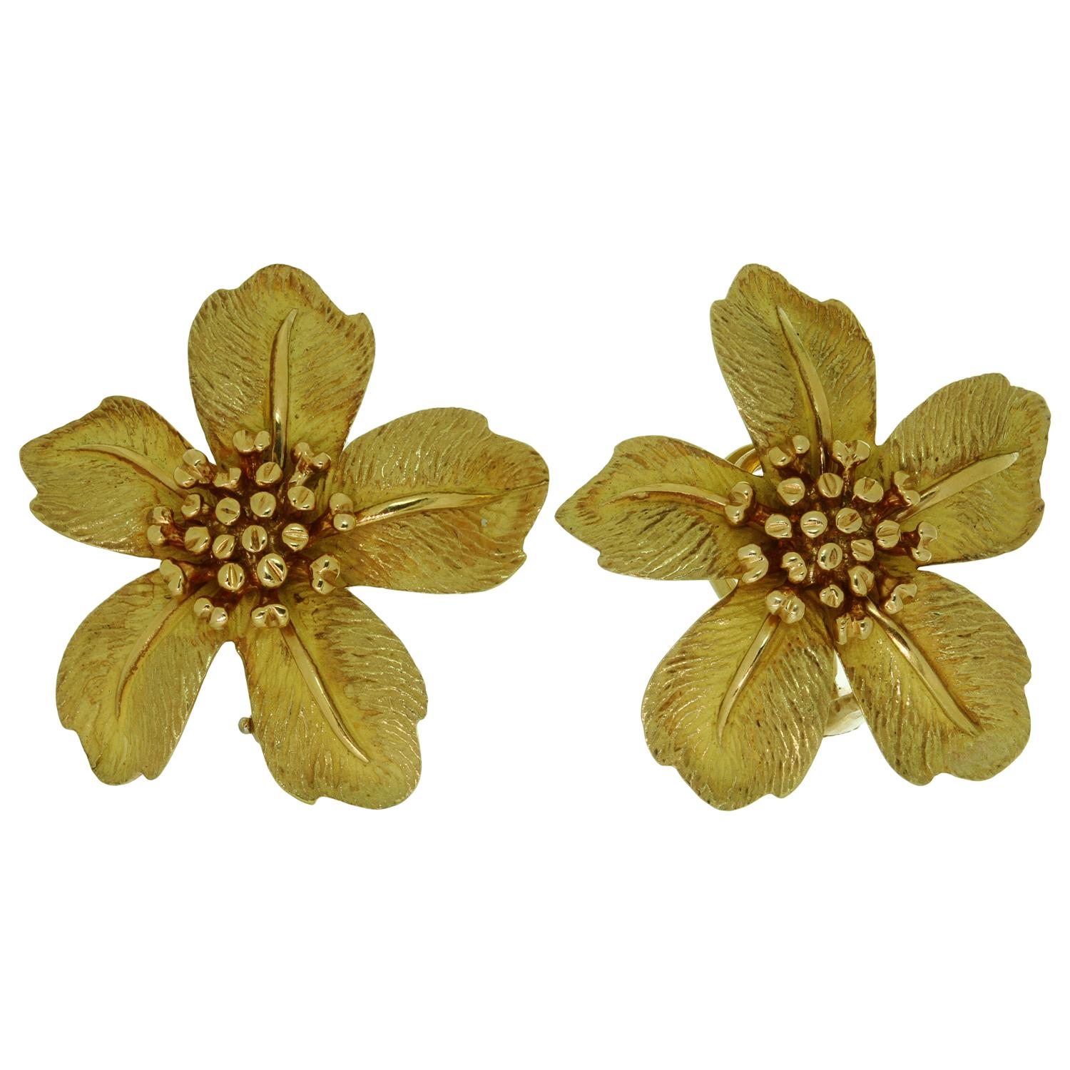 Tiffany & Co. 5 Petal Flower Yellow Gold Earrings