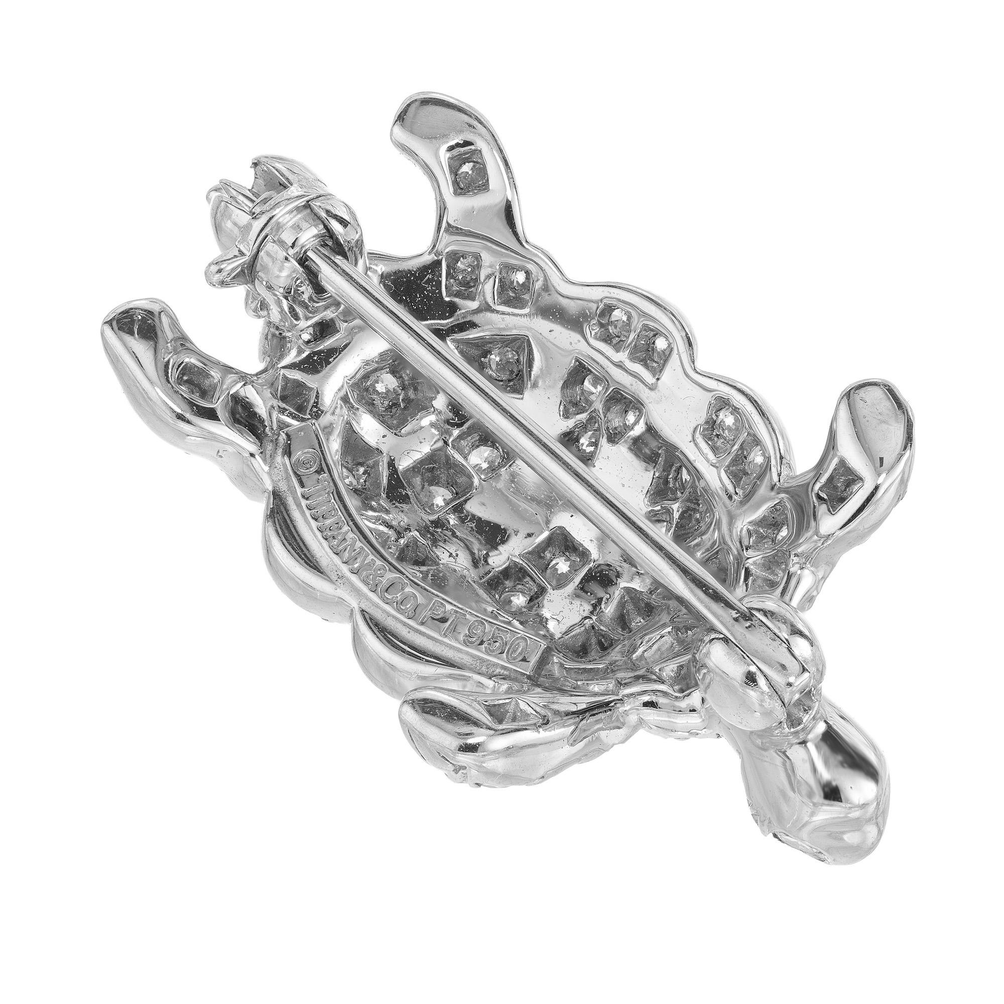Tiffany & Co .50 Carat Diamond Platinum Turtle Brooch Pendant In Excellent Condition For Sale In Stamford, CT