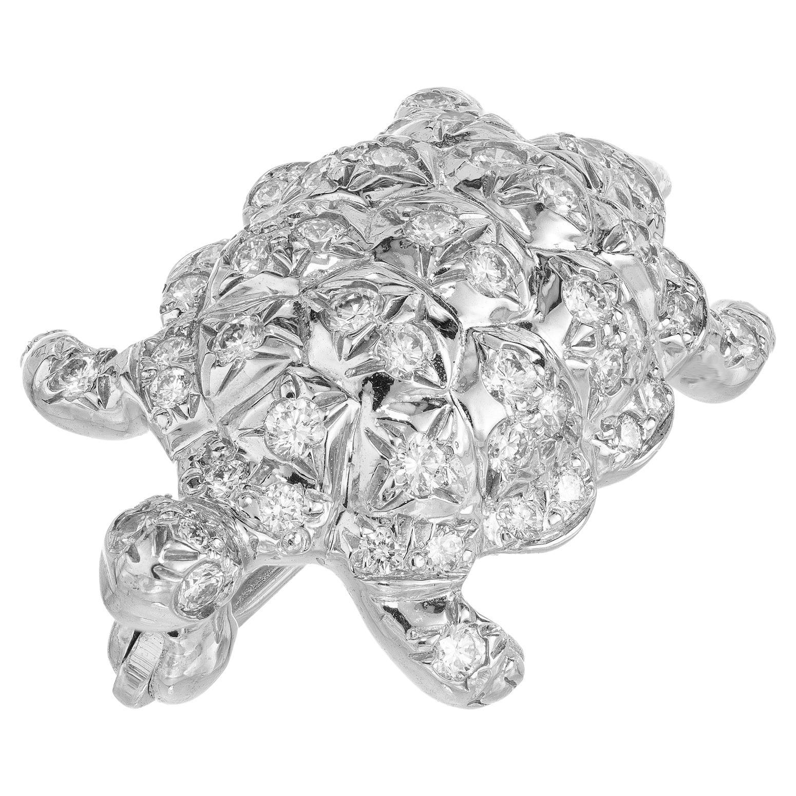 Tiffany & Co .50 Carat Diamond Platinum Turtle Brooch Pendant For Sale