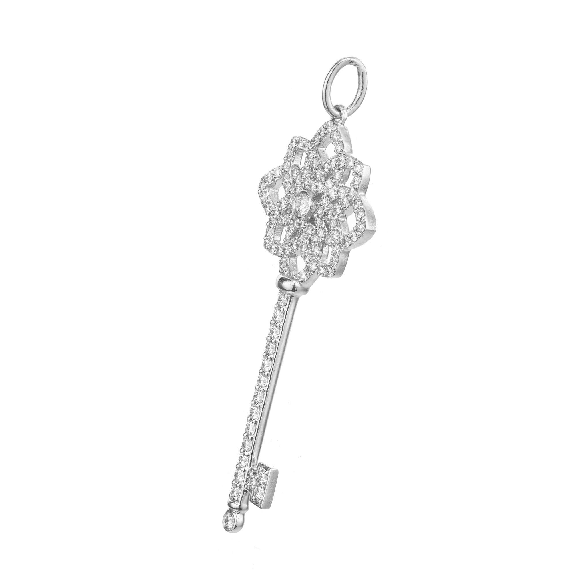 Round Cut Tiffany & Co .50 Carat Round Diamond Platinum Key Pendant For Sale