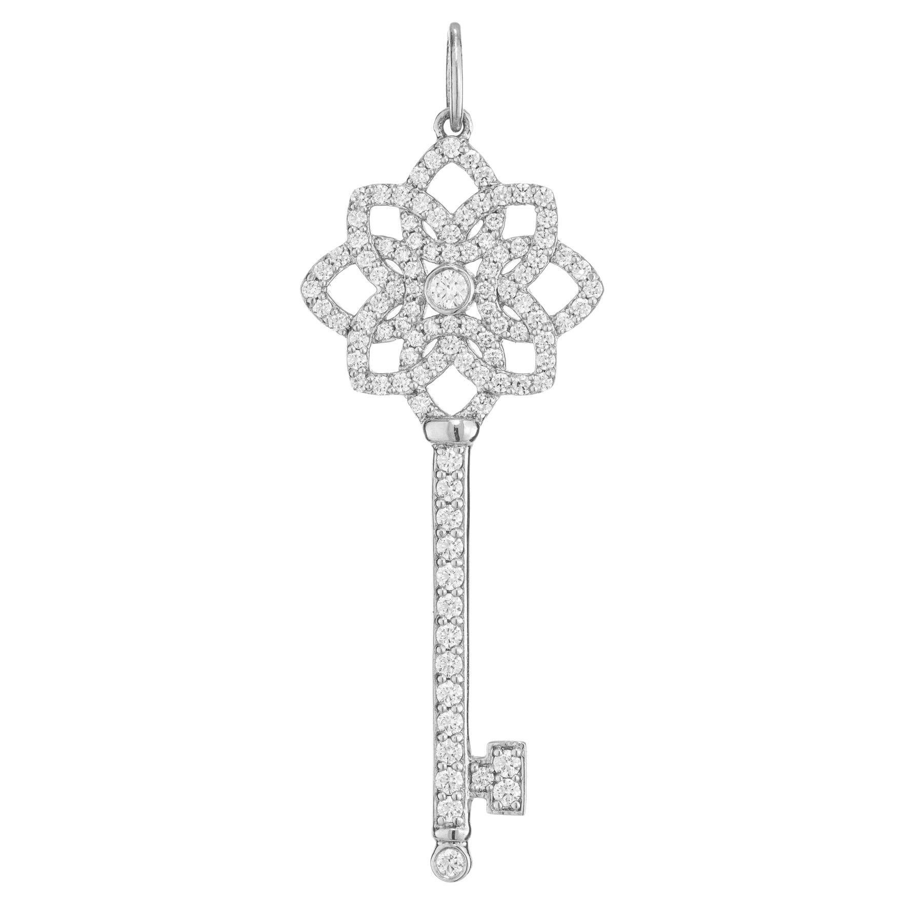 Tiffany & Co .50 Carat Round Diamond Platinum Key Pendant For Sale