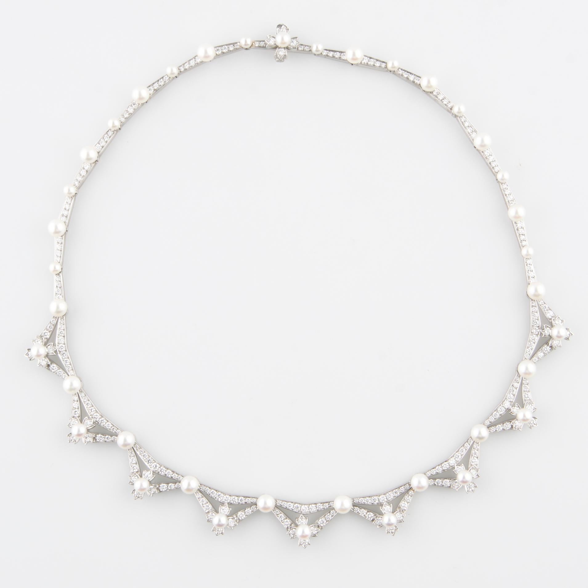 Tiffany & Co. 5.00 Carat Diamond and Pearl Platinum Necklace For Sale 2