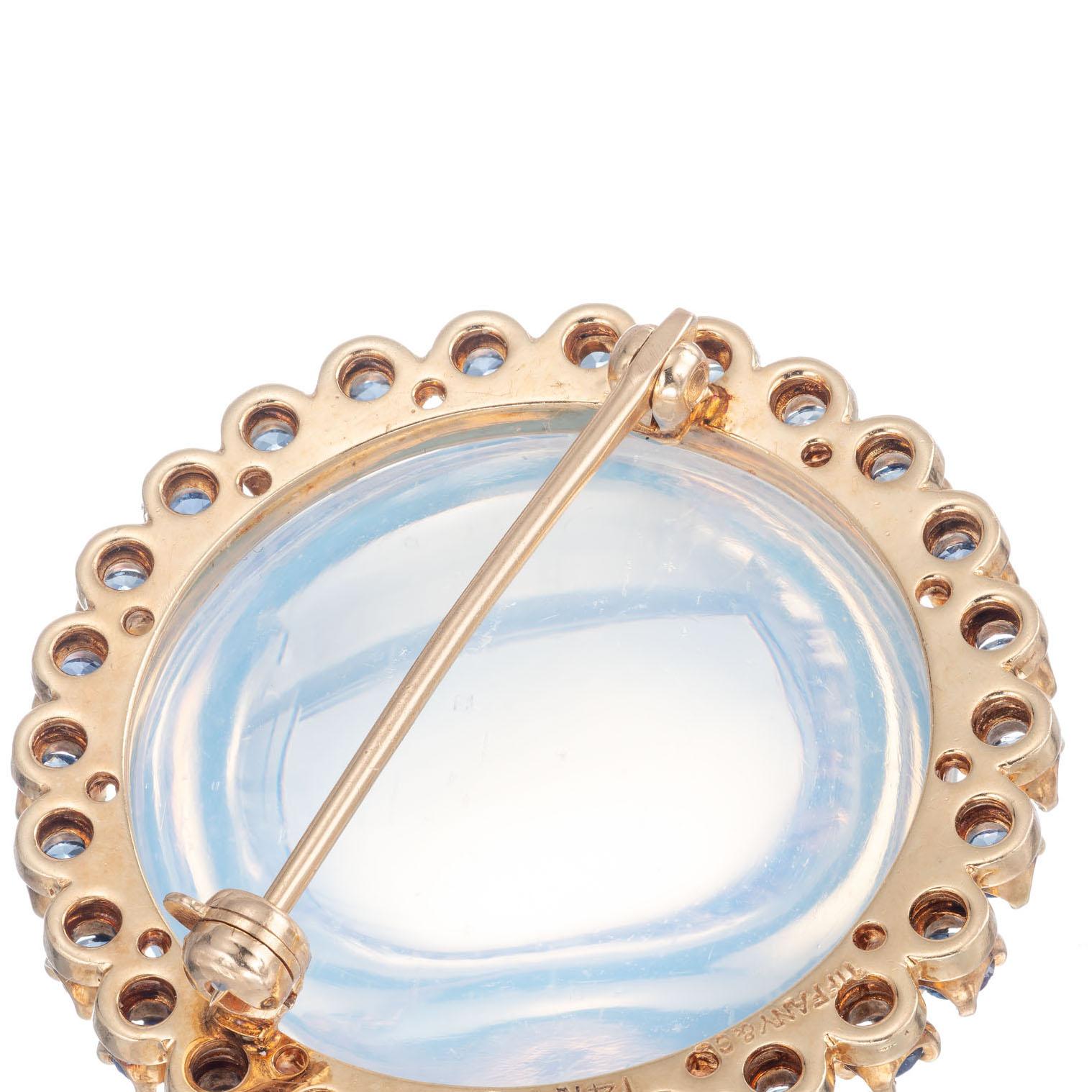 Tiffany & Co. 50.00 Carat Moonstone Sapphire Yellow Gold Brooch In Excellent Condition In Stamford, CT