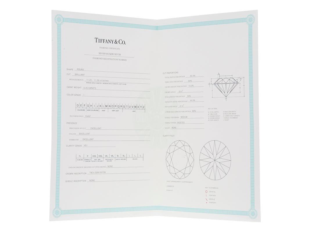 Platin-Verlobungsring von Tiffany & Co mit 5,25 Karat rundem Brillanten I-VS1 Diamant im Angebot 3