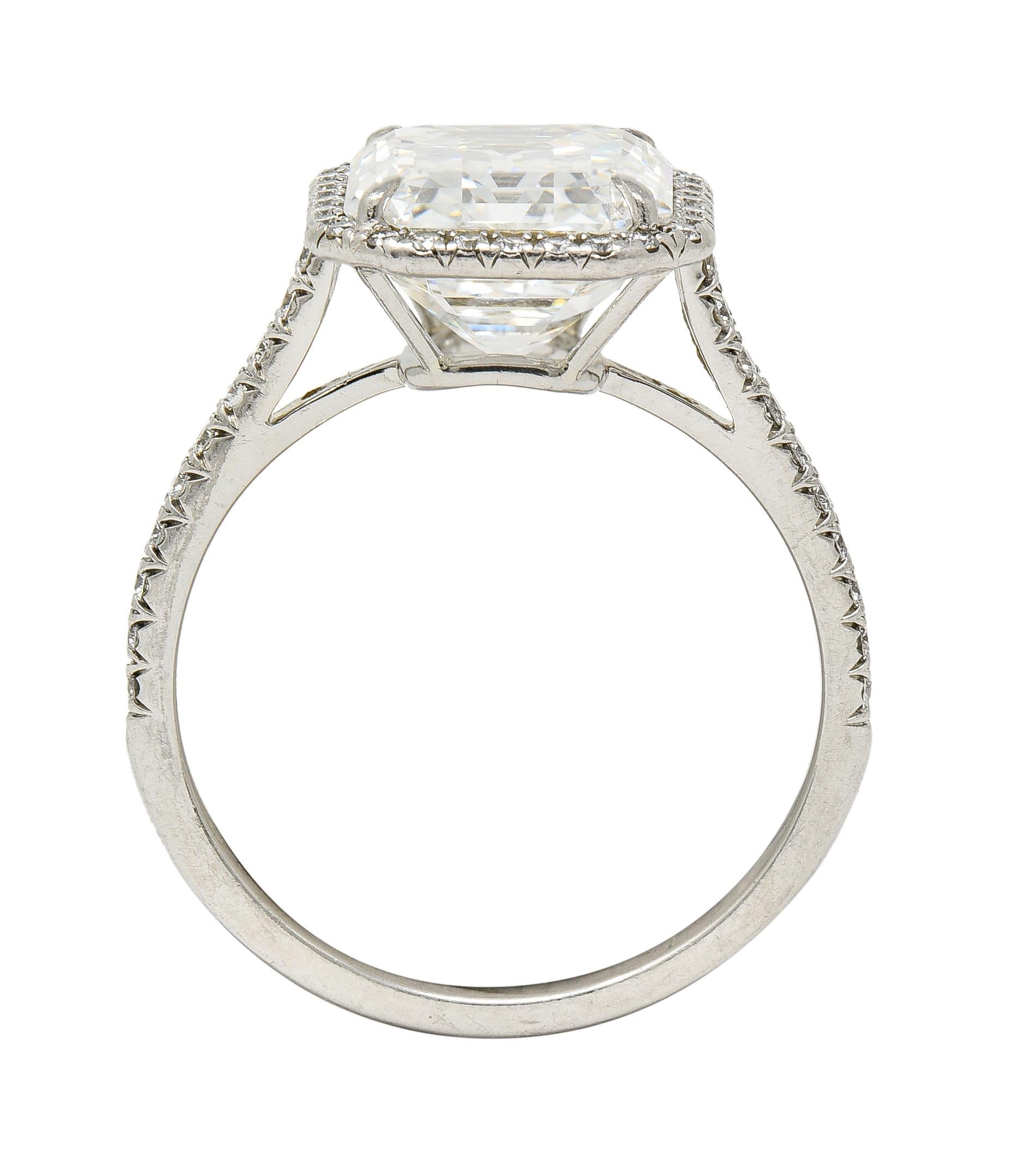 Tiffany & Co. 5.35 CTW Emerald Cut Diamond Platinum Soleste Engagement Ring For Sale 4