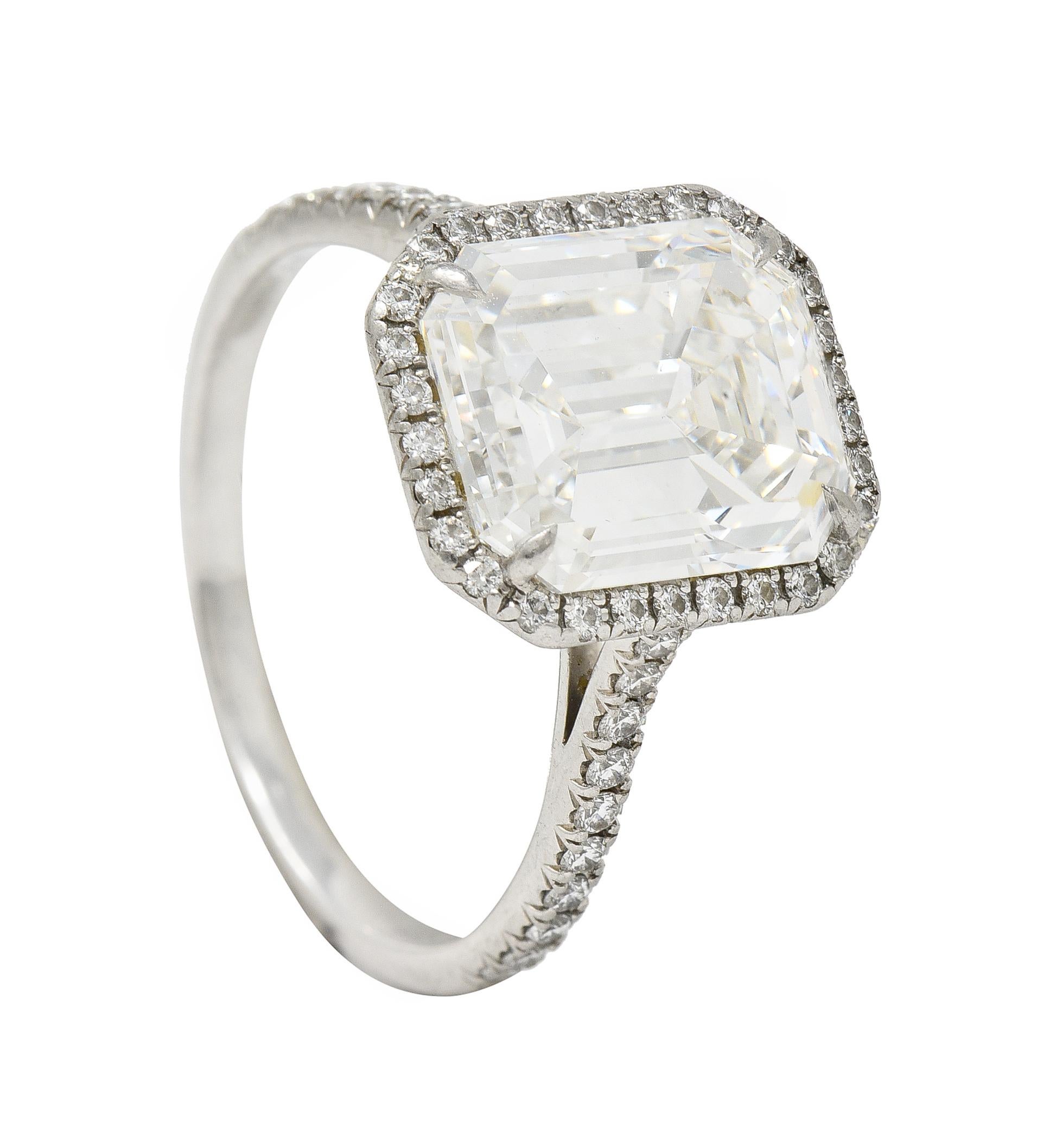 Tiffany & Co. 5.35 CTW Emerald Cut Diamond Platinum Soleste Engagement Ring For Sale 5