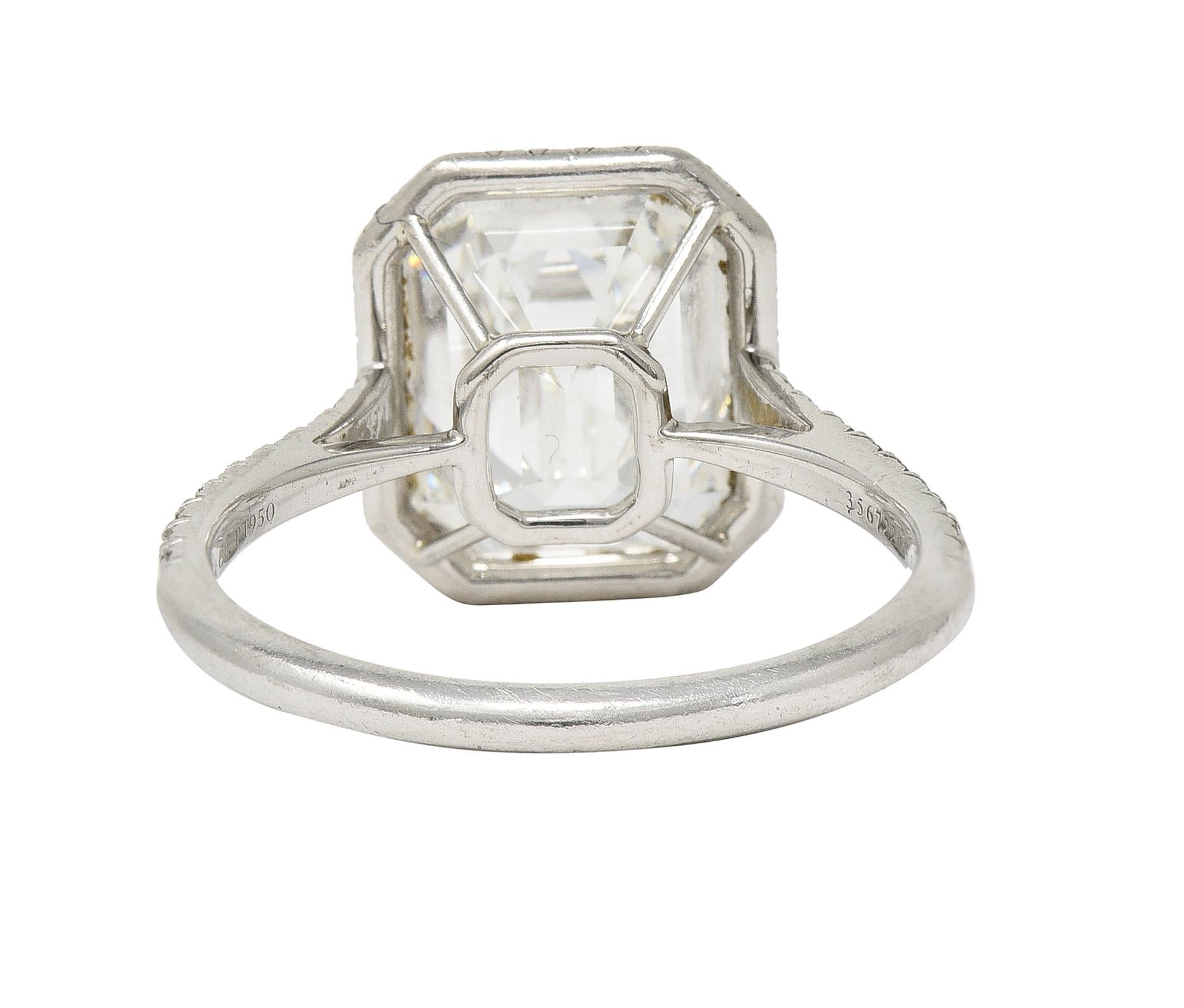 Contemporary Tiffany & Co. 5.35 CTW Emerald Cut Diamond Platinum Soleste Engagement Ring For Sale