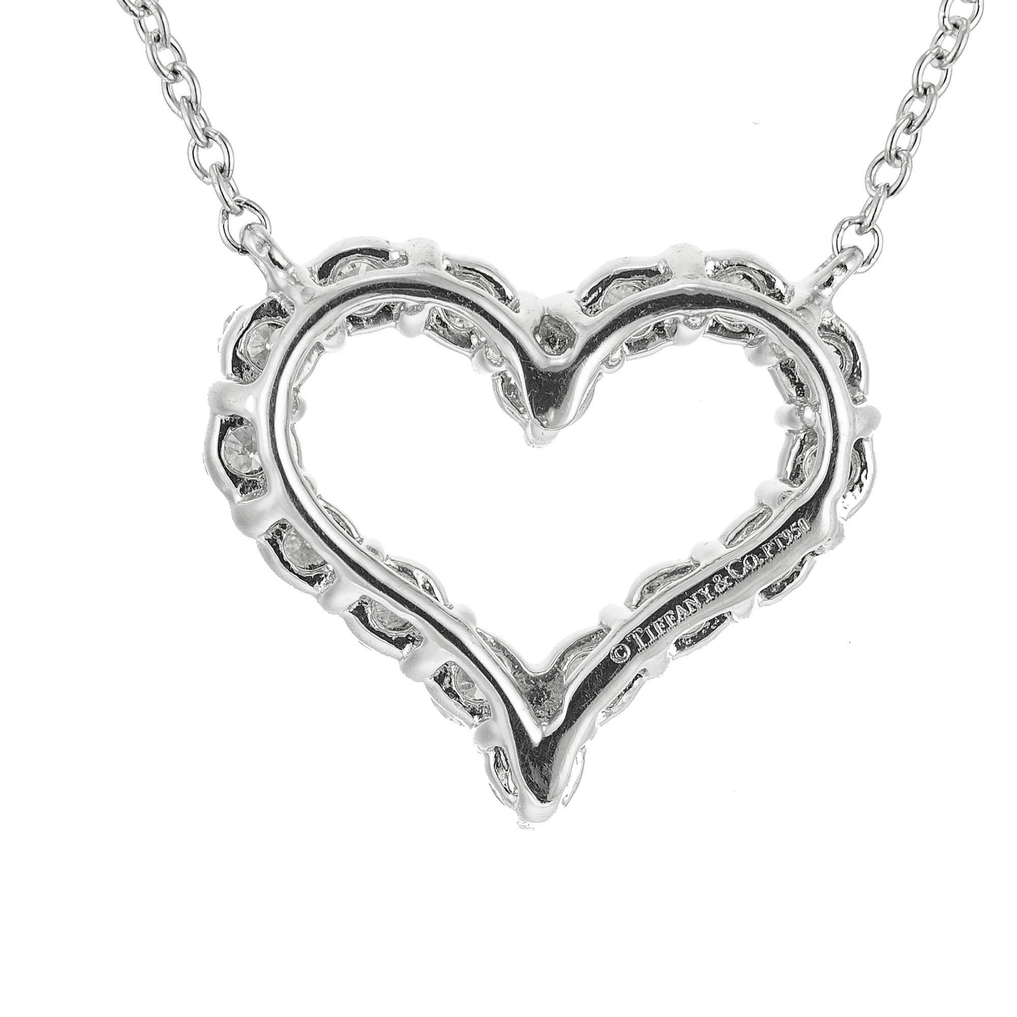 Round Cut Tiffany & Co .54 Carat Diamond Platinum Open Heart Pendant Necklace