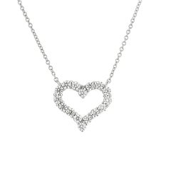 Tiffany & Co .54 Carat Diamond Platinum Open Heart Pendant Necklace