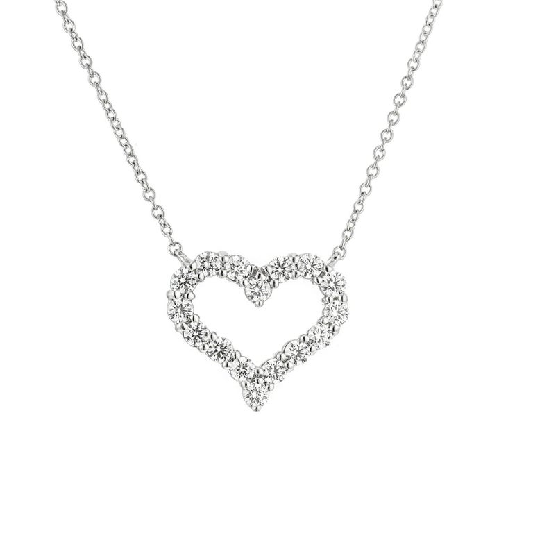 Tiffany and Co .54 Carat Diamond Platinum Open Heart Pendant Necklace ...