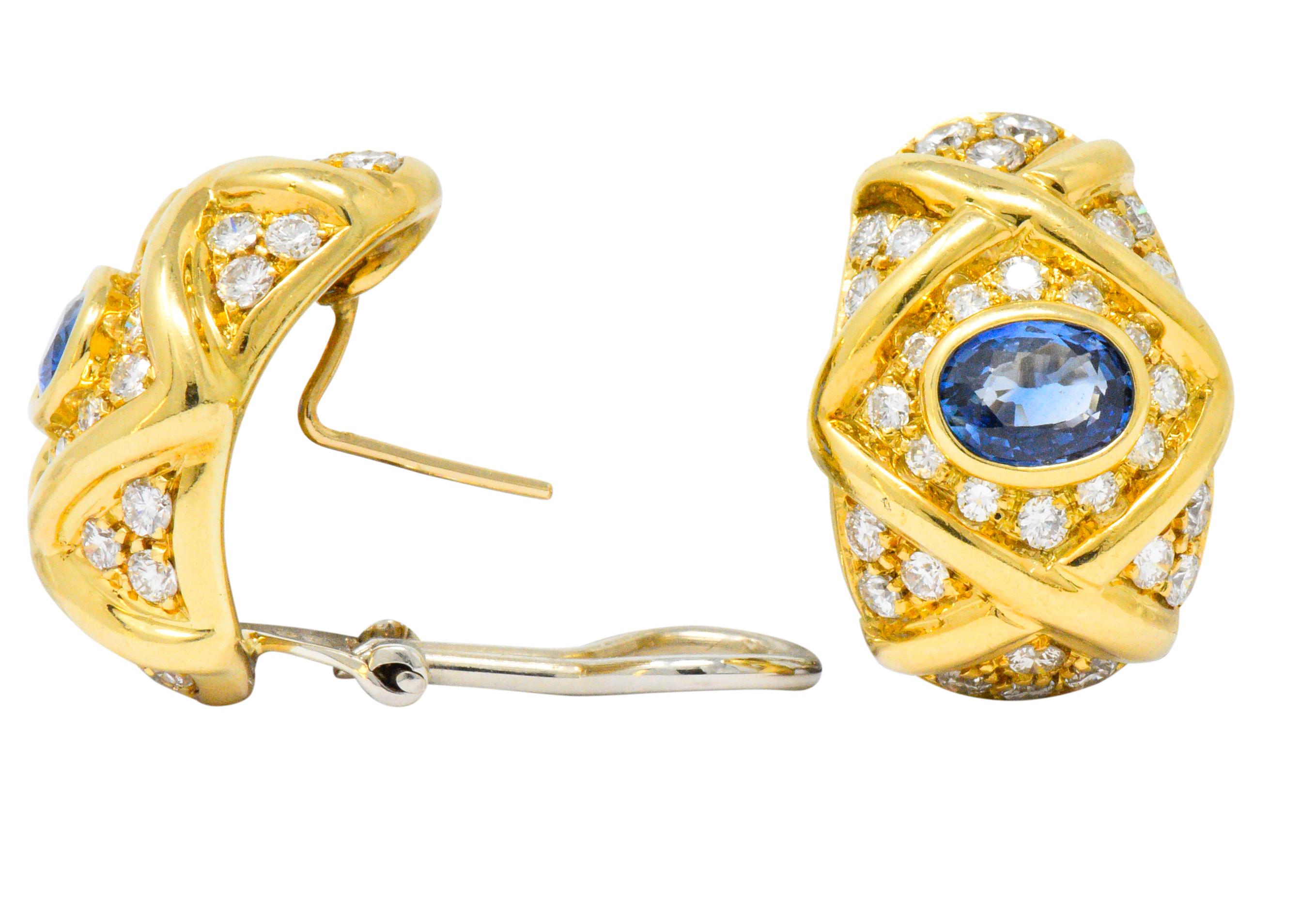 Contemporary Tiffany & Co. 5.40 Carat Sapphire Diamond 18 Karat Gold Earrings