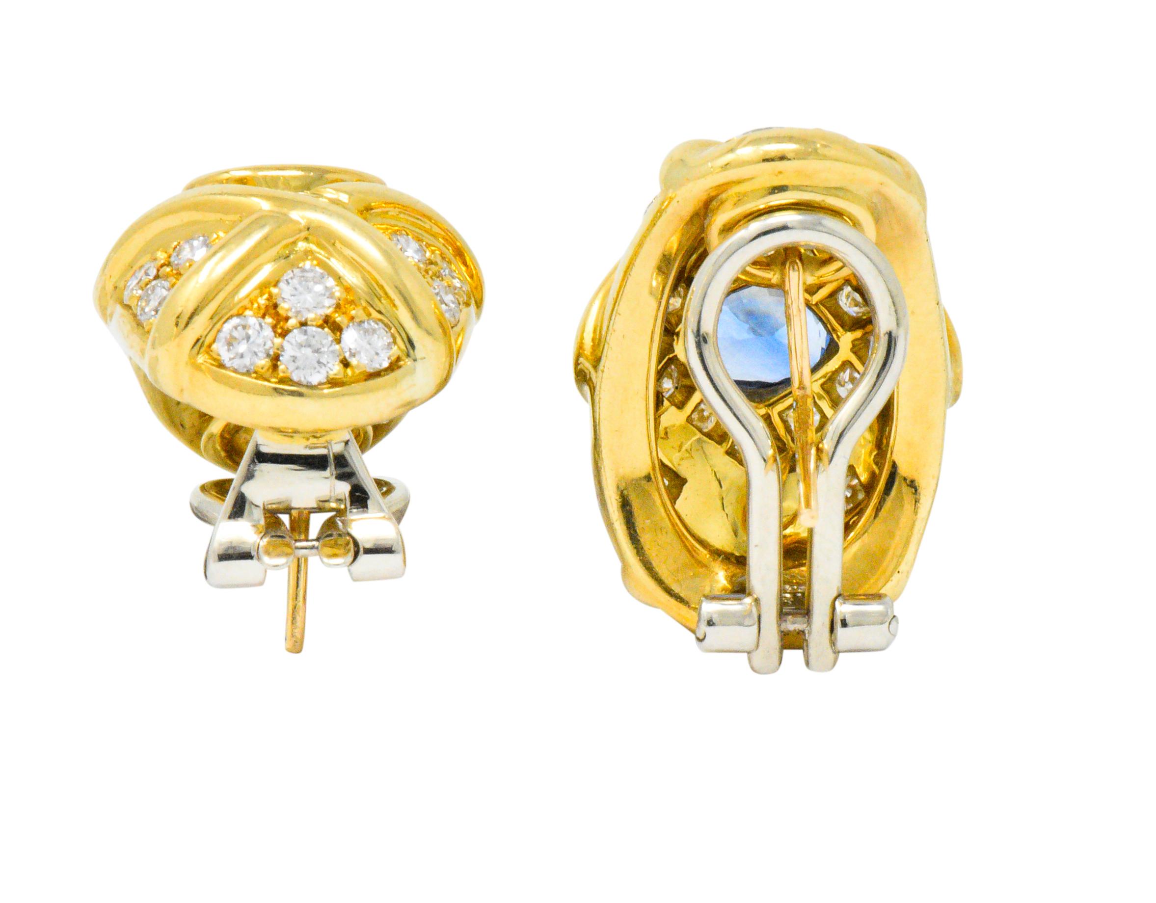 Women's or Men's Tiffany & Co. 5.40 Carat Sapphire Diamond 18 Karat Gold Earrings