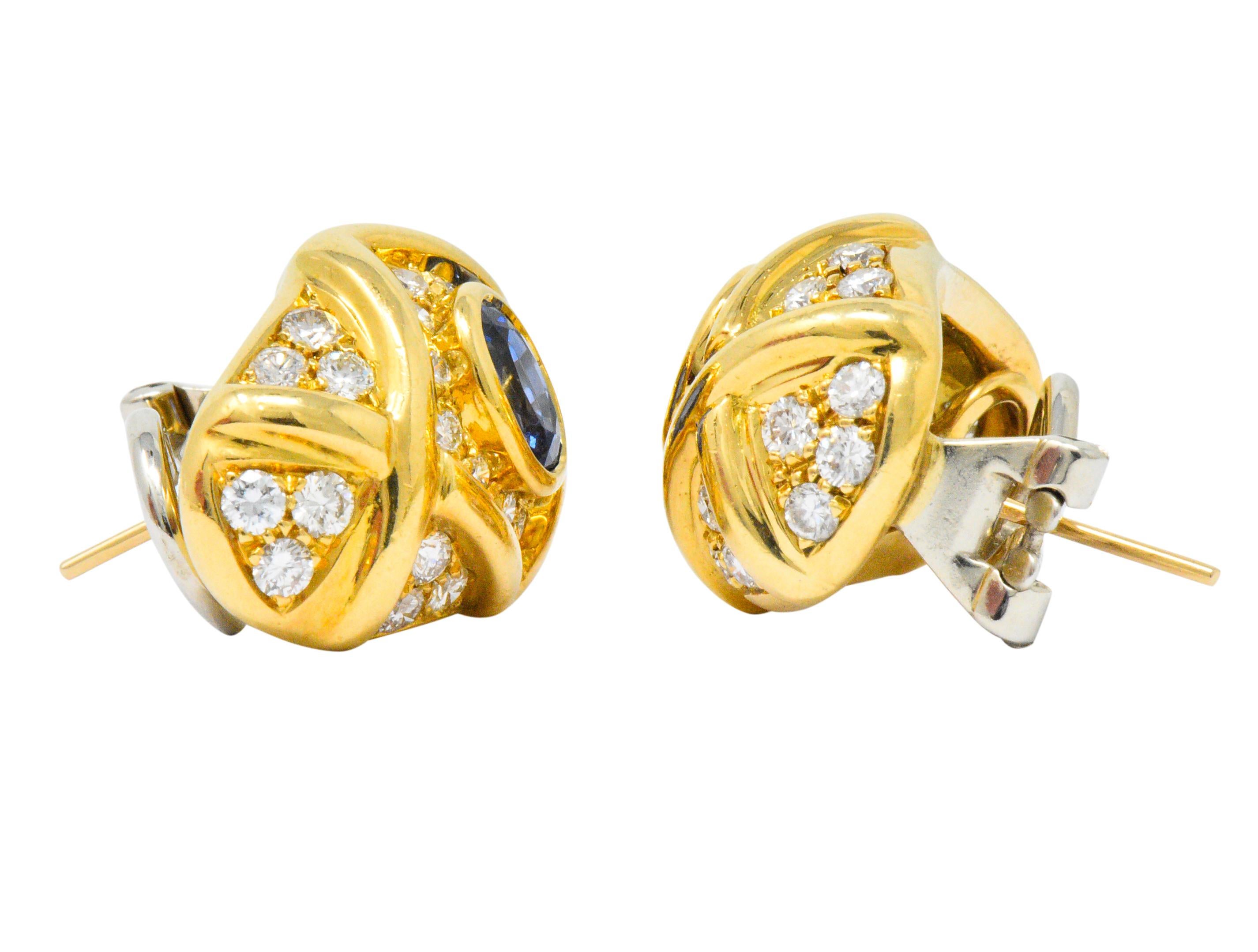 Tiffany & Co. 5.40 Carat Sapphire Diamond 18 Karat Gold Earrings 2