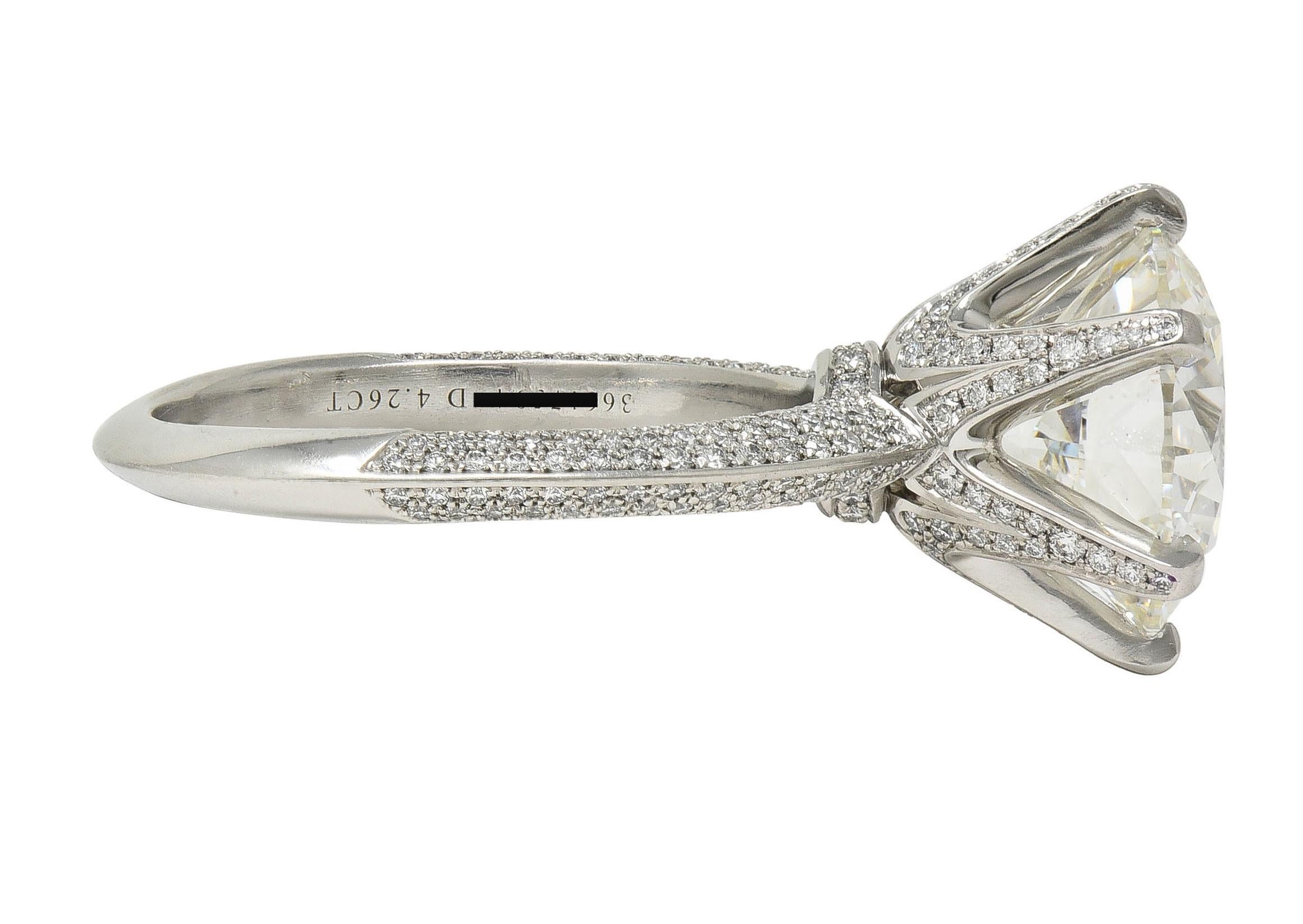 Tiffany & Co. 5.46 CTW Diamond Platinum Contemporary Pavé Engagement Ring GIA In Excellent Condition In Philadelphia, PA