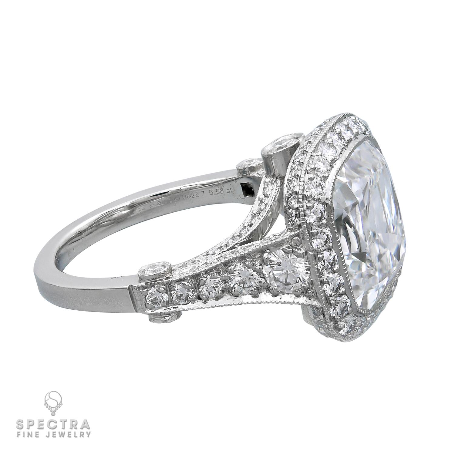 Contemporary Tiffany & Co. 5.56 Carat Cushion Diamond Engagement Ring For Sale