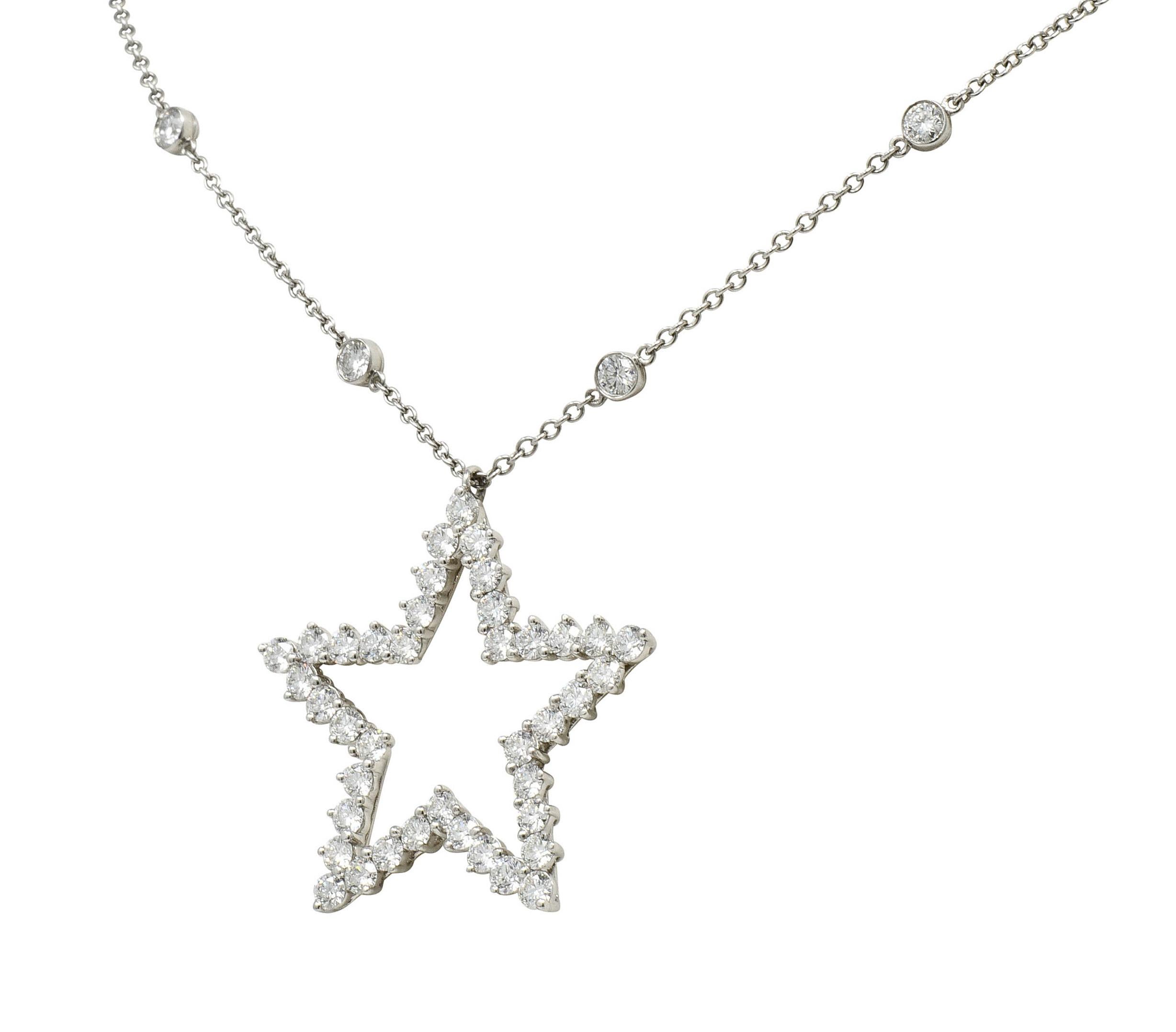 Brilliant Cut Tiffany & Co. 5.56 Carat Diamond Platinum Diamonds-By-The-Yard Star Necklace