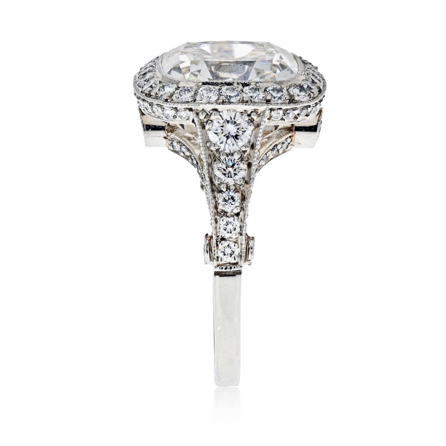 Modern Tiffany & Co 5.56 Carat E VS2 Cushion Cut Diamond Legacy Platinum Ring