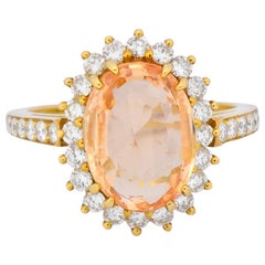 Retro Tiffany & Co. 5.60 Carat No Heat Orange Sapphire Diamond 18 Karat Gold Ring GIA