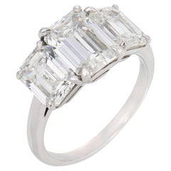 Tiffany & Co. 5.74 carat emerald cut diamond platinum three stone ring