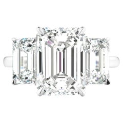 Tiffany & Co 5.74 Emerald Cut Three Stone Platinum Ring 