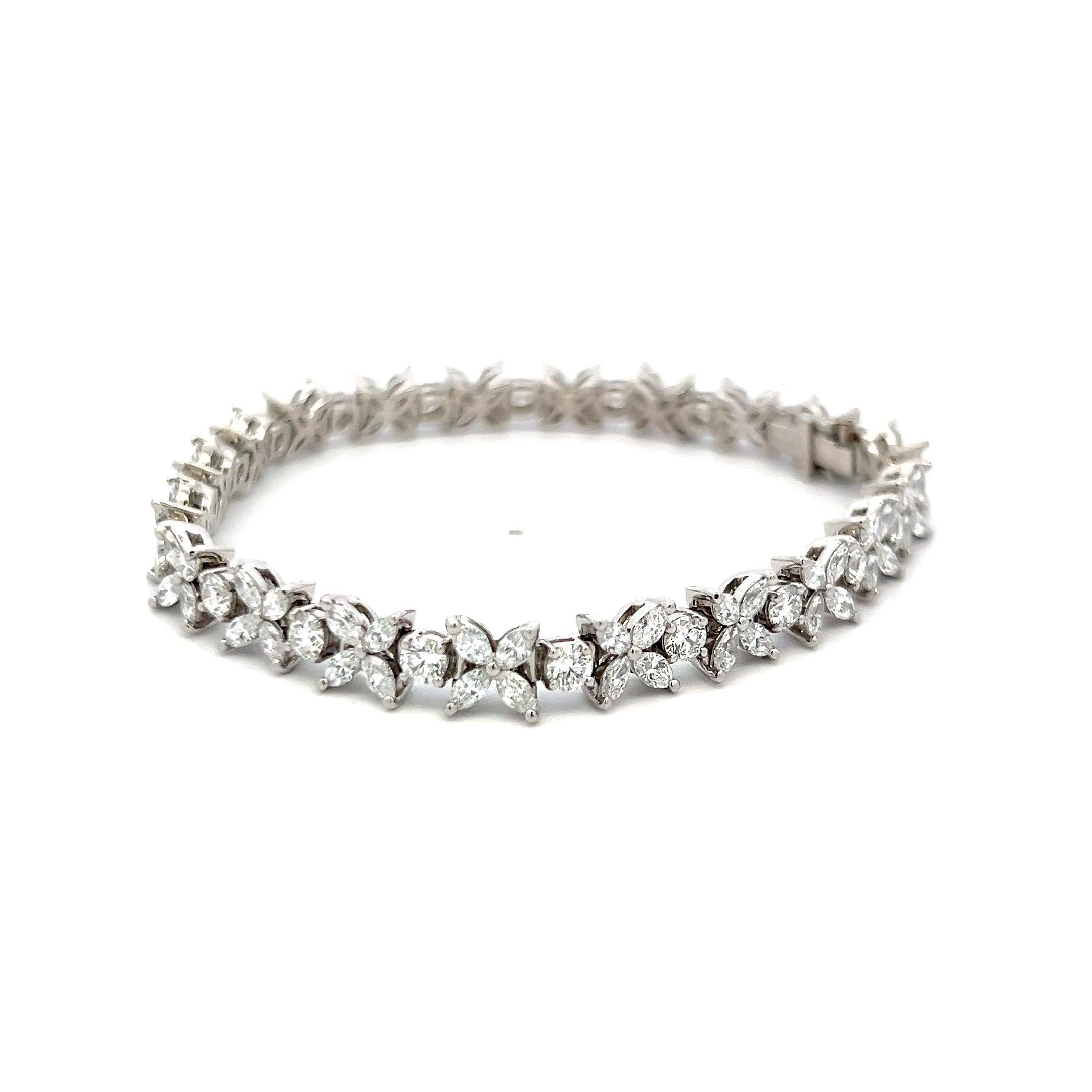 Tiffany & Co. Bracciale in platino con diamanti rotondi e marquise da 5,99 carati In condizioni buone in vendita a New York, NY