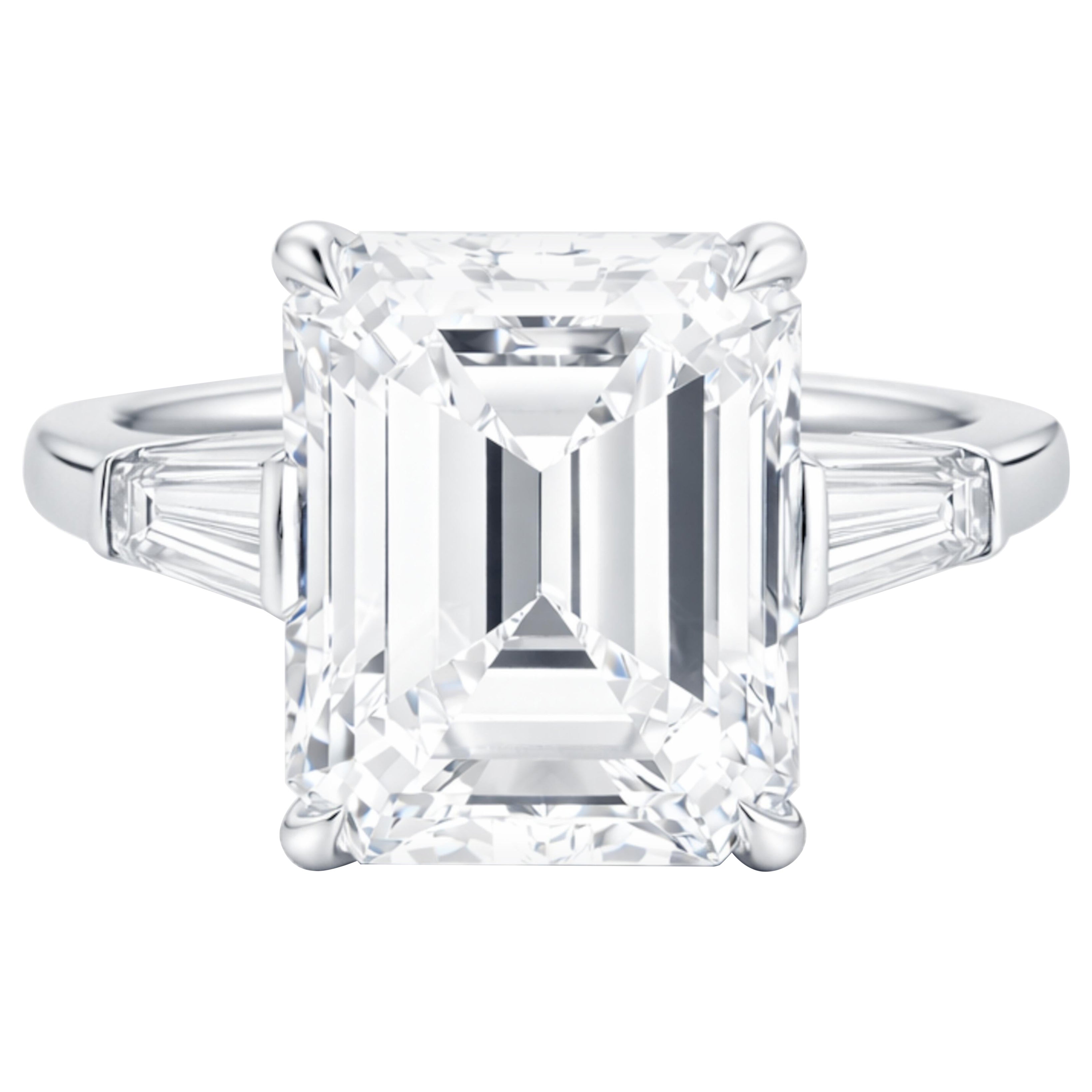 Tiffany & Co. 6 Carat Platinum Emerald-Cut Diamond Three-Stone Ring