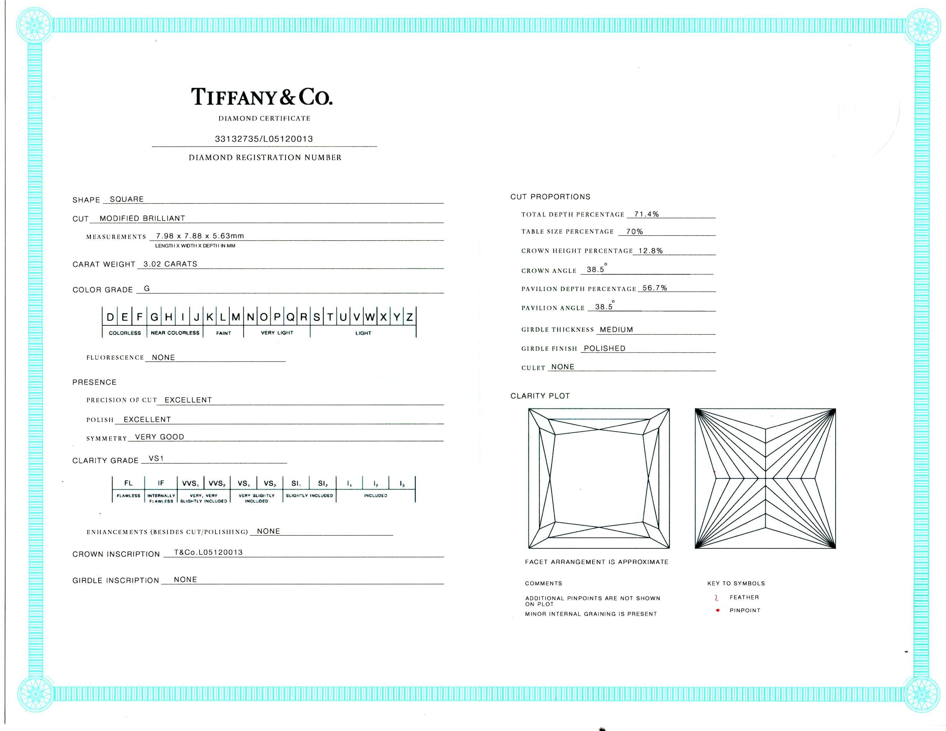 Tiffany & Co. 6 Carat Princess Cut Diamond Platinum Drop Earrings 1