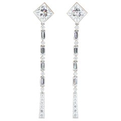Tiffany & Co. 6 Carat Princess Cut Diamond Platinum Drop Earrings
