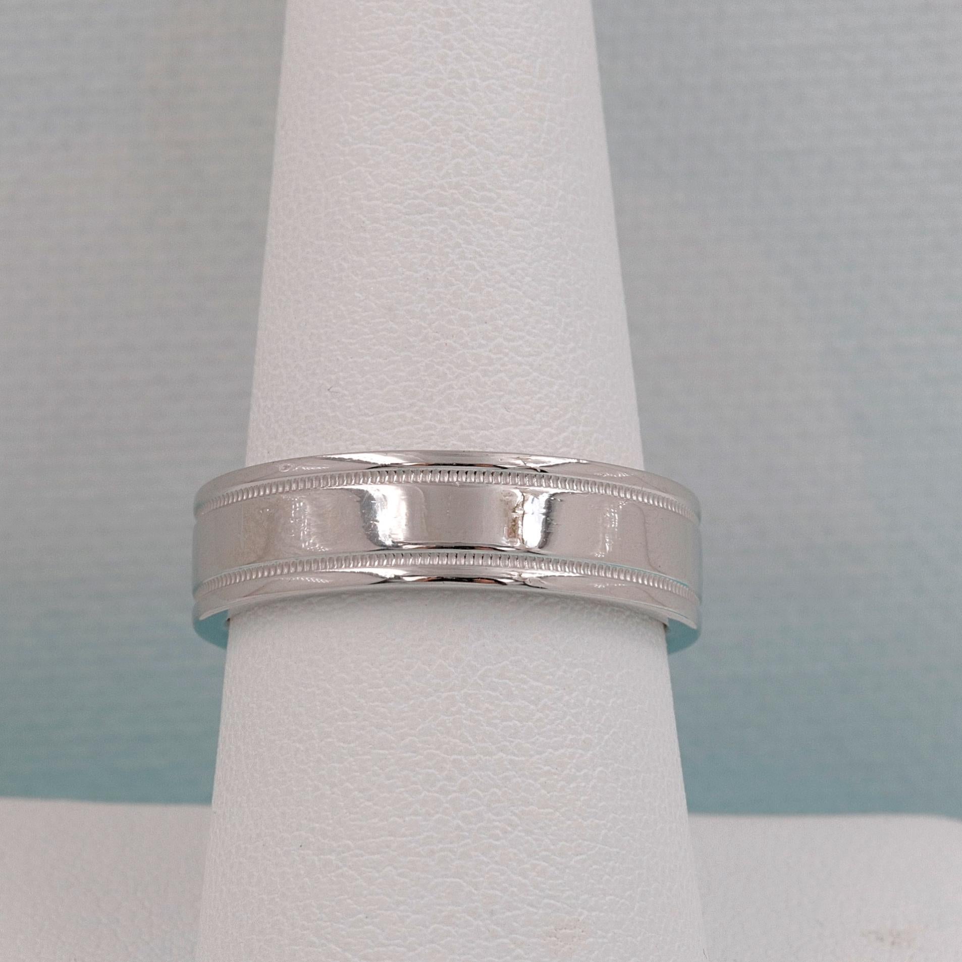 Tiffany & Co. Essential Double Milgrain Band Ring in Platinum In Excellent Condition In San Diego, CA